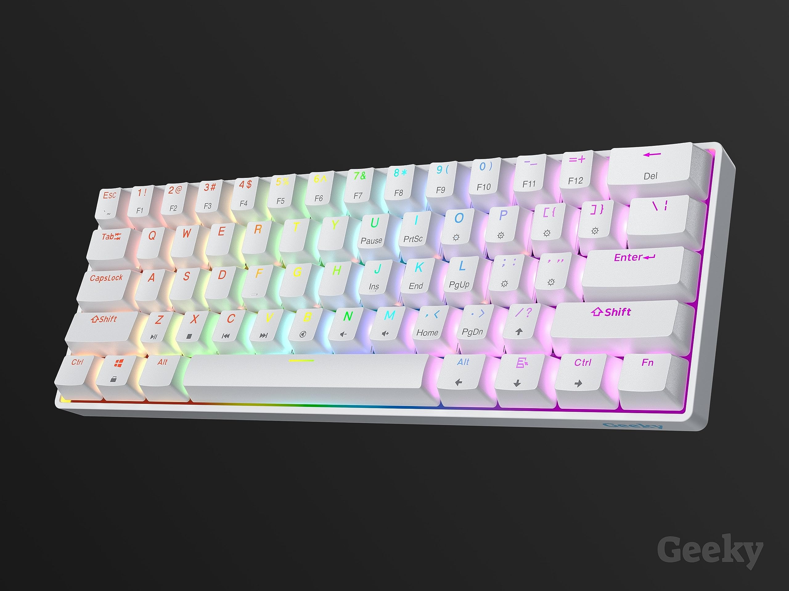 Geeky GK61 60% Hot Swappable Mechanical Gaming Keyboard - 61 Key RGB Backlit with ANSI US Layout (White, Blue Switch) for PC & Mac Gamers | Perfect for Esports, Coding & Office Work