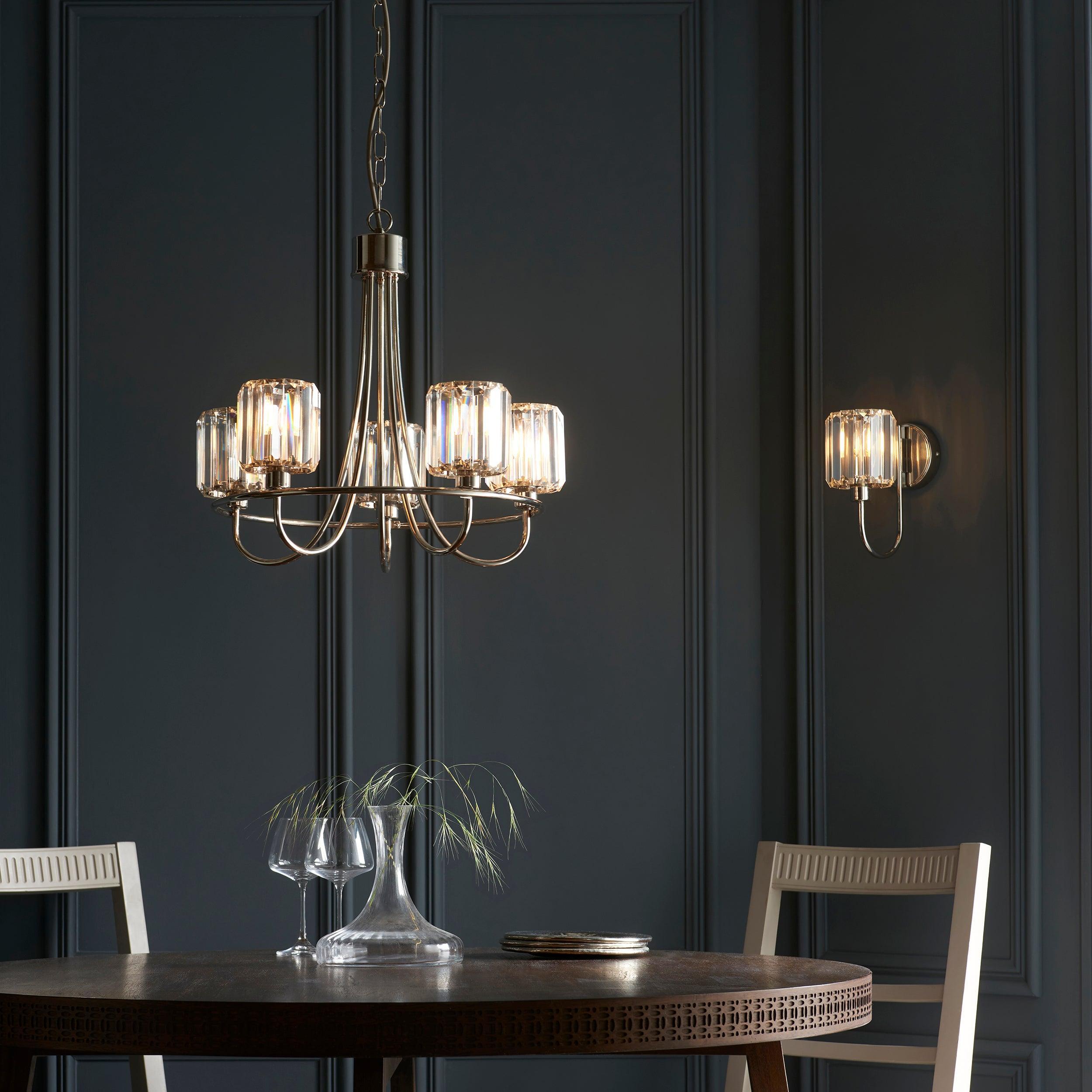 Berenice Nickel Wall Light with Clear Cut Glass Shade - Elegant Sconce for Bedroom, Hallway & Living Room Lighting