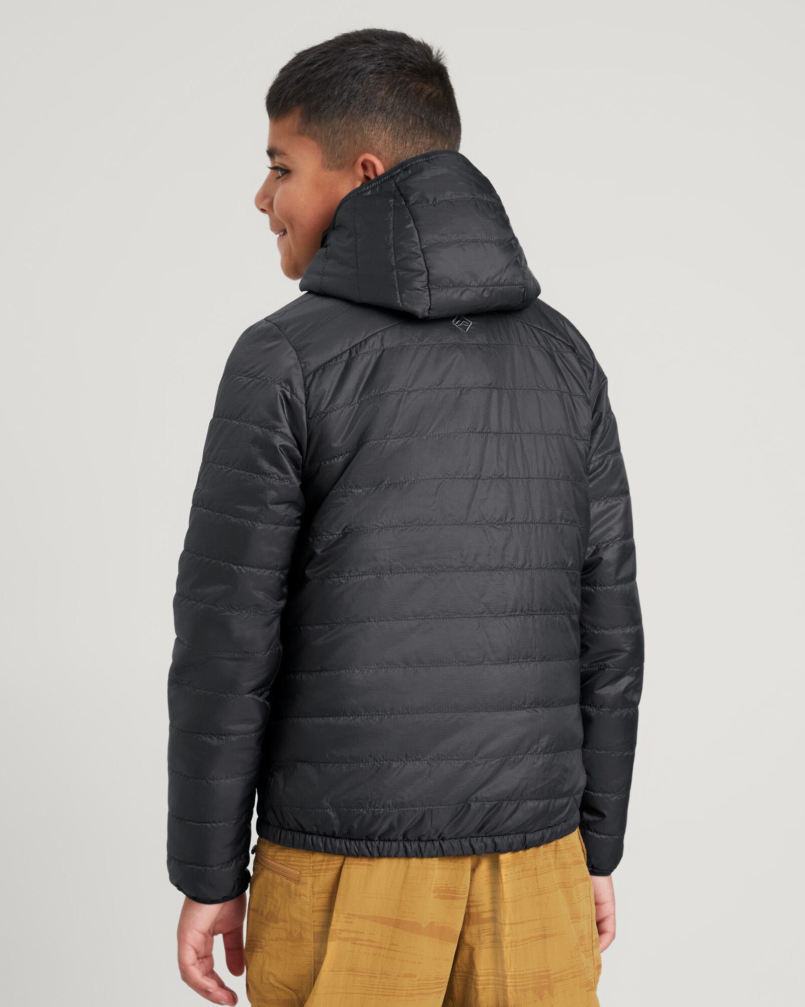 Heli R Boys' novaLOFT Hooded Jacket - Lightweight Water-Resistant Winter Jacket for Kids, Black Stingray Color - Perfect for Outdoor Play, School & Cold Weather Activities
