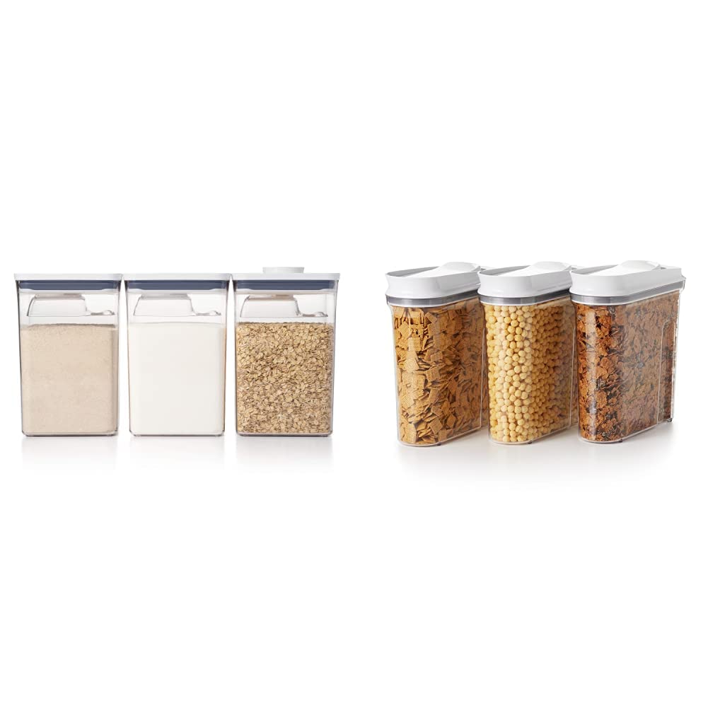 OXO Good Grips 6-Piece Airtight Food Storage Canister Set with Measuring Scoops & 3-Piece POP Cereal Dispenser - Kitchen Organization for Flour, Sugar, Coffee, Cereal - Perfect for Pantry, Countertop & Bulk Food Storage