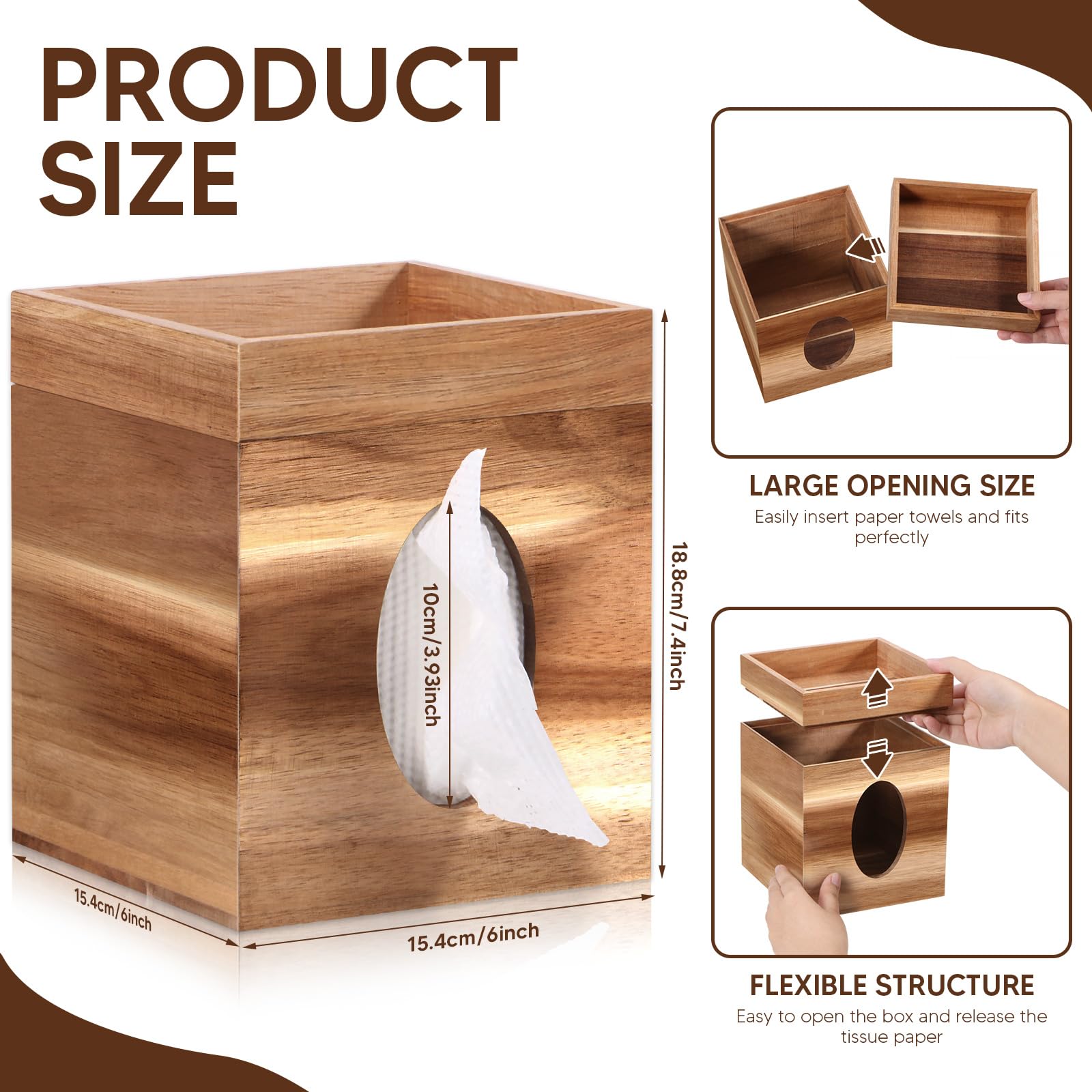 Wooden Tissue Box Cover with Storage Tray - 6