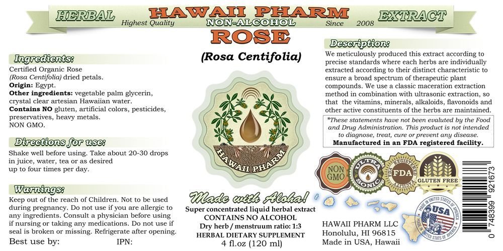 Alcohol-Free Rose Liquid Extract | Rosa Centifolia Dried Petals Glycerite | Natural Herbal Supplement by Hawaii Pharm USA | 64 fl.oz | Perfect for Aromatherapy, Skin Care & Relaxation