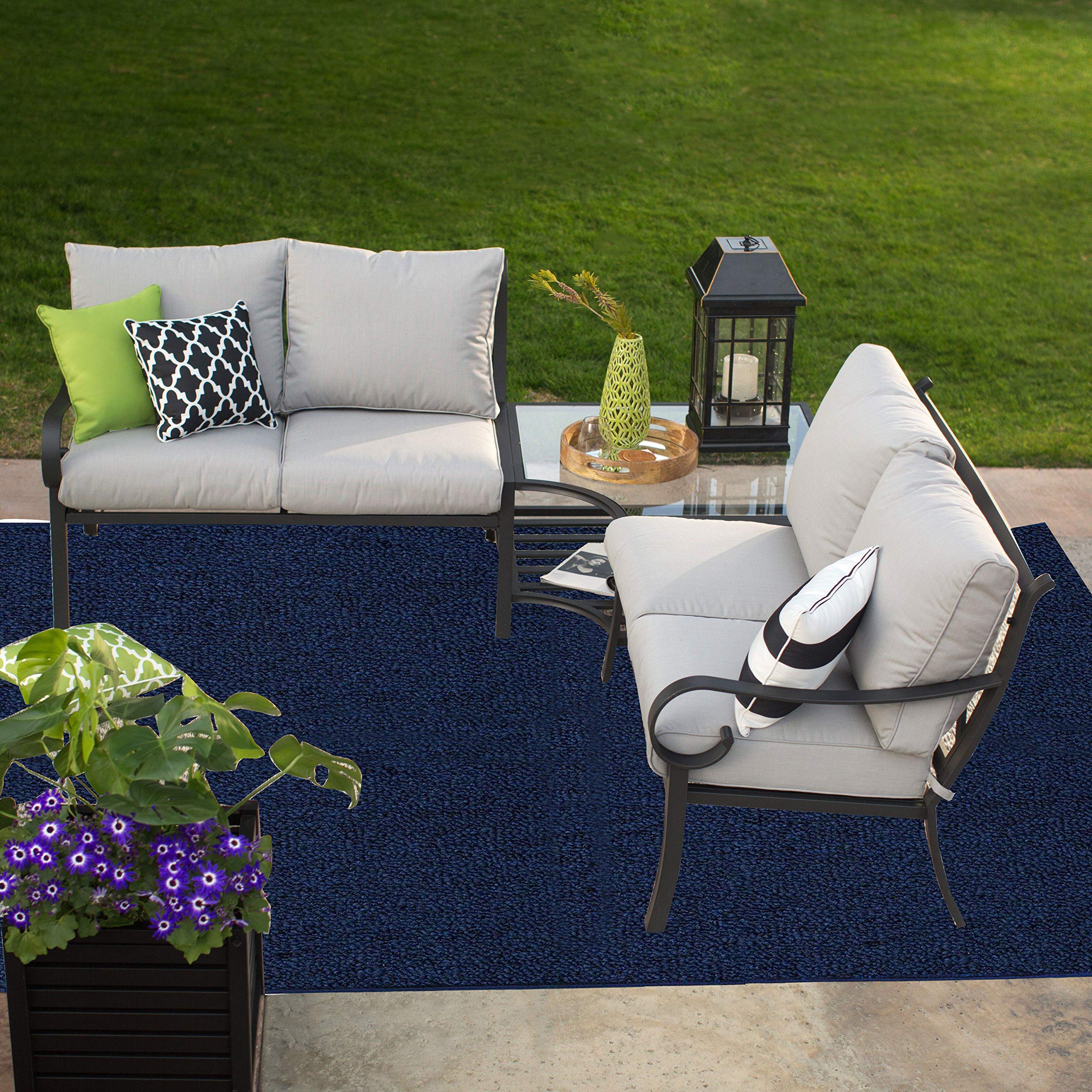 Stain & Fade Resistant 5' x 7' Blue Indoor Outdoor Area Rug - Pet & Kid Friendly, Easy Care, Made in USA | Perfect for Patio, Deck, Living Room & Wedding Decor