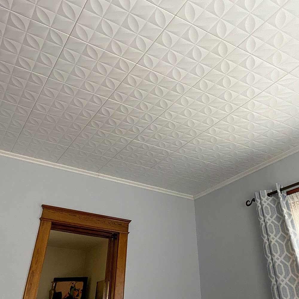 A La Maison R103 Foam Glue-Up Ceiling Tiles - 96 Pack, Plain White (Covers 256 sq. ft.) for Easy Home & Office Renovation