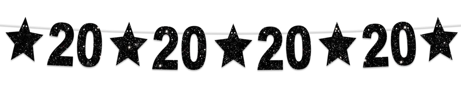 20th Birthday Decorations - Glitter Black Star Banner, Shiny Bright Star Backdrop for Party, Home, Classroom | Cheers to 20 Years Bday Supplies | Perfect for Birthday Parties, Festivals & Wall Decor