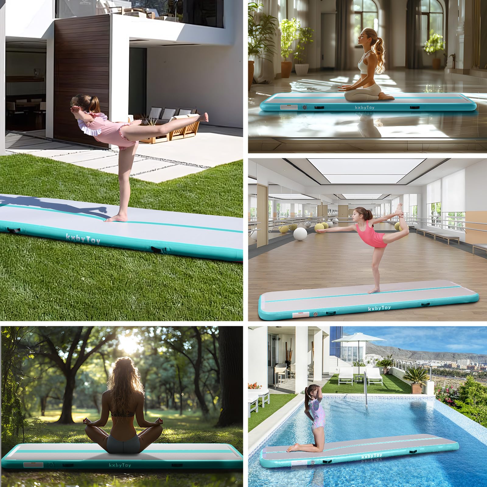 **4-Inch Thick Inflatable Air Mat Tumble Track - 10/13/16/20ft Gymnastics Mat for Home, Training, Cheerleading & Yoga - Includes Electric Air Pump - Perfect for Home Gyms, Kids Play & Fitness Routines**