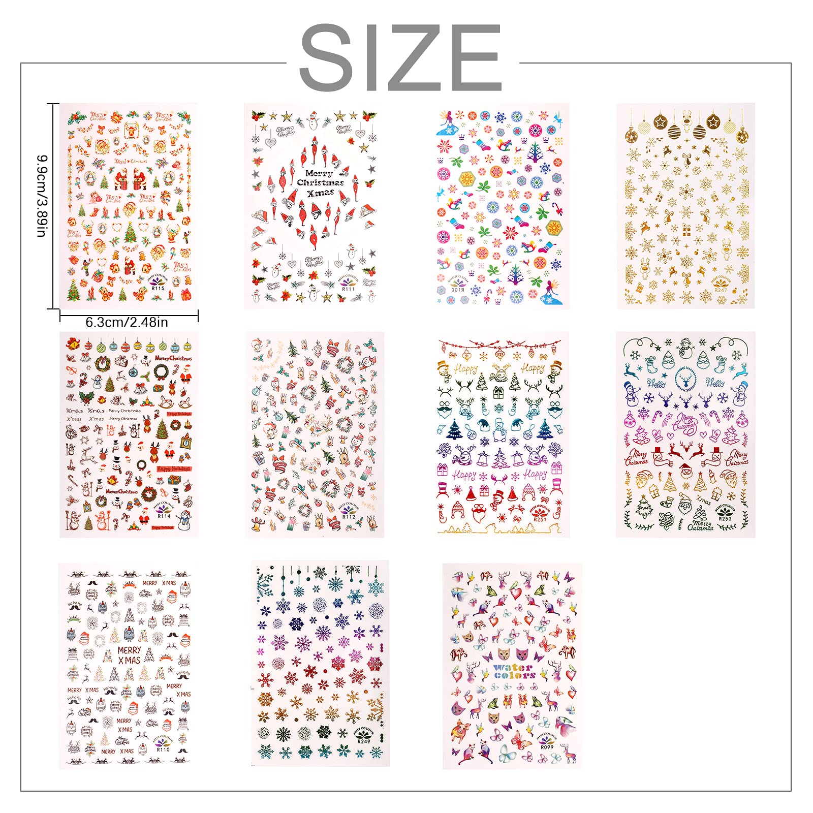 AIEX 12 Sheets Christmas Nail Stickers - Santa Claus, Elk & Christmas Tree Nail Art Decals for Holiday Manicures | DIY Christmas Nail Decor for Parties, Gifts & Festive Beauty