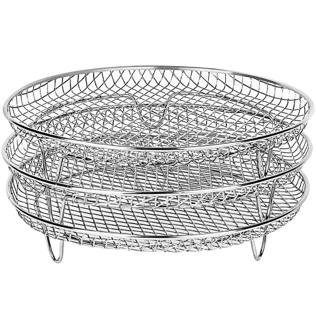 3-Piece Stackable Stainless Steel Air Fryer Rack Set for Ninja - 7.8 Inch Multi-Layer Dehydrator Basket Tray for Baking, Roasting & Air Frying - Perfect for Chicken Wings, French Fries & Vegetables (Round)