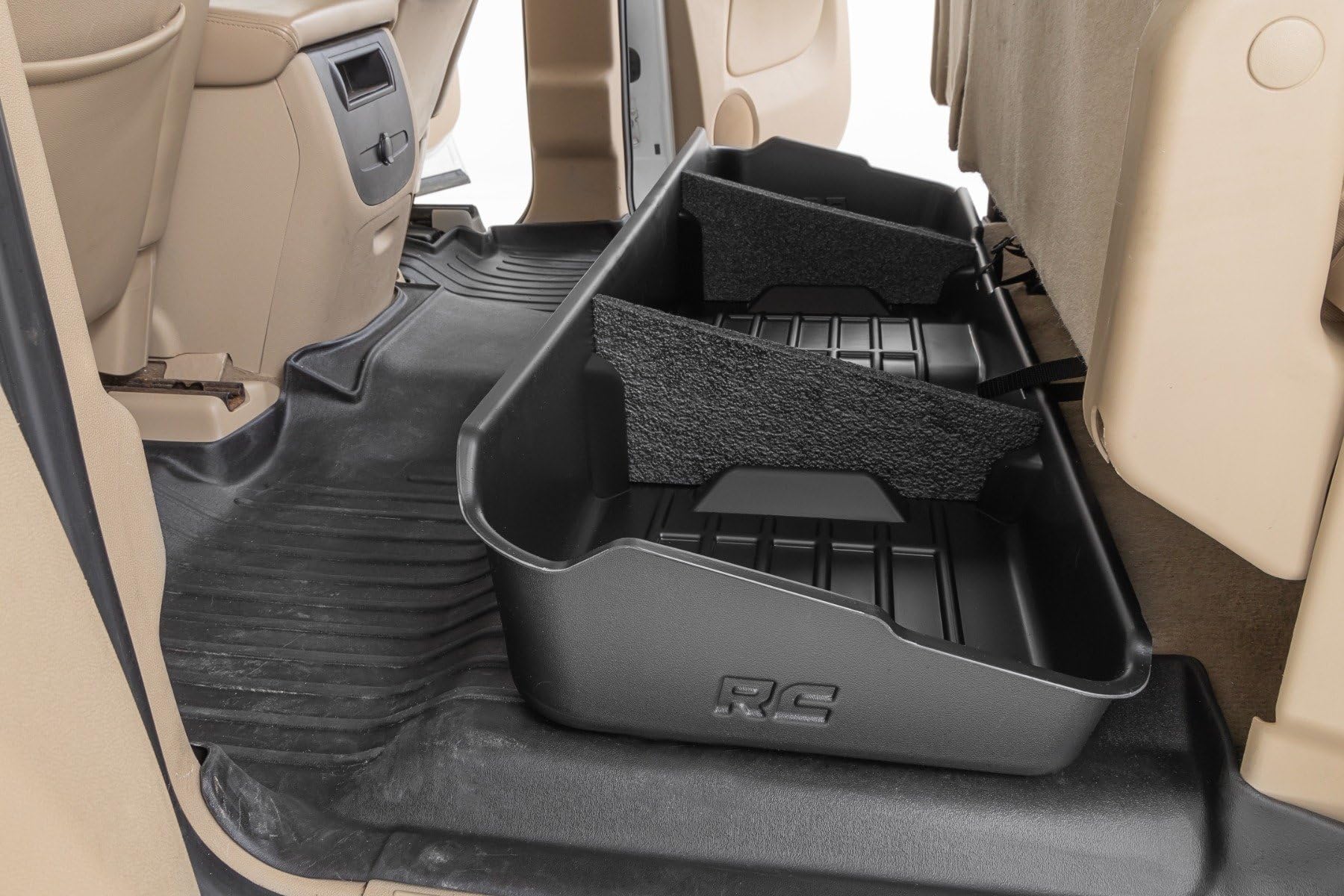 Rough Country Under Seat Storage Organizer for 2007-2013 Chevy Silverado 1500 & GMC Sierra 1500 Crew Cab - Custom Fit Durable Truck Storage Box with Anti-Skid Surface | Perfect for Tools, Emergency Kits & Off-Road Gear Organization