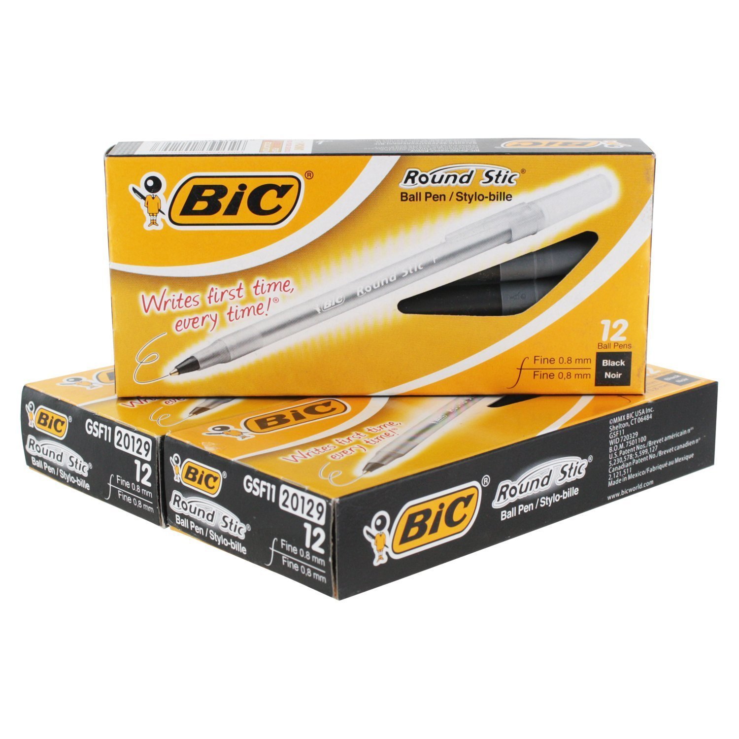 Bic Round Stic Xtra Precision Ballpoint Pens (GSF11BLKCT) - Smooth Writing for Office, School & Everyday Use - Pack of 12 Black Ink Pens