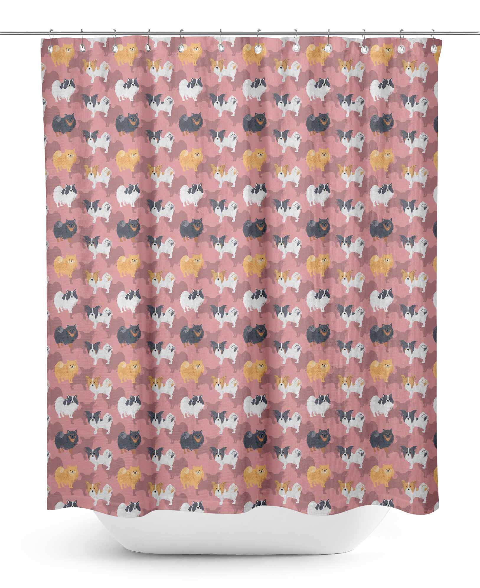 Waterproof Pink Pomeranian Dog Shower Curtain - 60 x 70 Inch Bathroom Decor for Pet Lovers | Cute & Durable Bath Accessory for Dog-Themed Home Decor