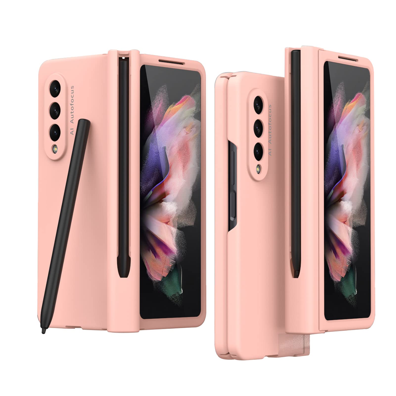 HAOTING Samsung Galaxy Z Fold 3 Case with S Pen Holder & Hinge Protection | Full Coverage Protective Phone Cover with Front Screen Protector | Perfect for Work, Travel & Daily Use (Pink)