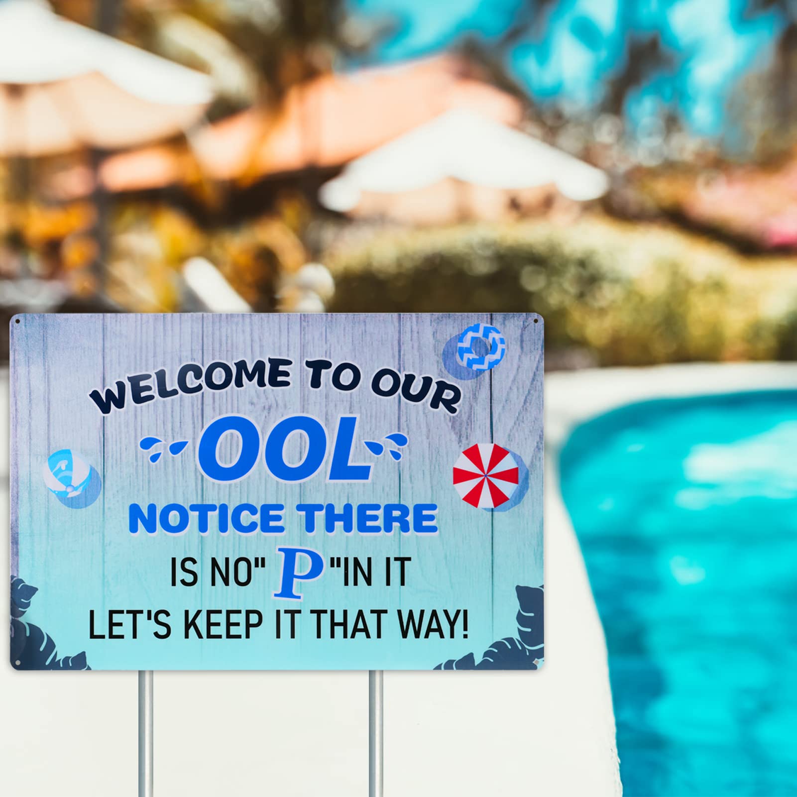 18 x 12 Inch Funny Pool Metal Sign - Welcome To Our OOL No P Rustproof Waterproof Aluminum Sign for Swimming Pool Decor Indoor Outdoor Wall Home Backyard Party Decorations