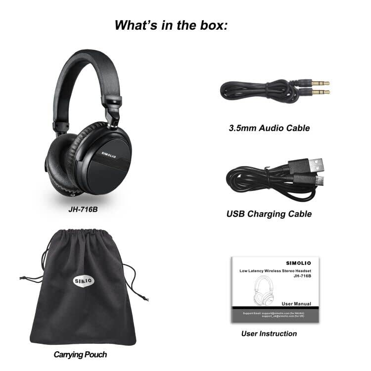 SIMOLIO Bluetooth Wireless Headphones with Dialogue Mode, aptX Low Latency & HD Audio, 3.5mm AUX Cable, Built-in MIC & Volume Control, 40H Playtime - Perfect for Gaming, Movies, and Phone Calls