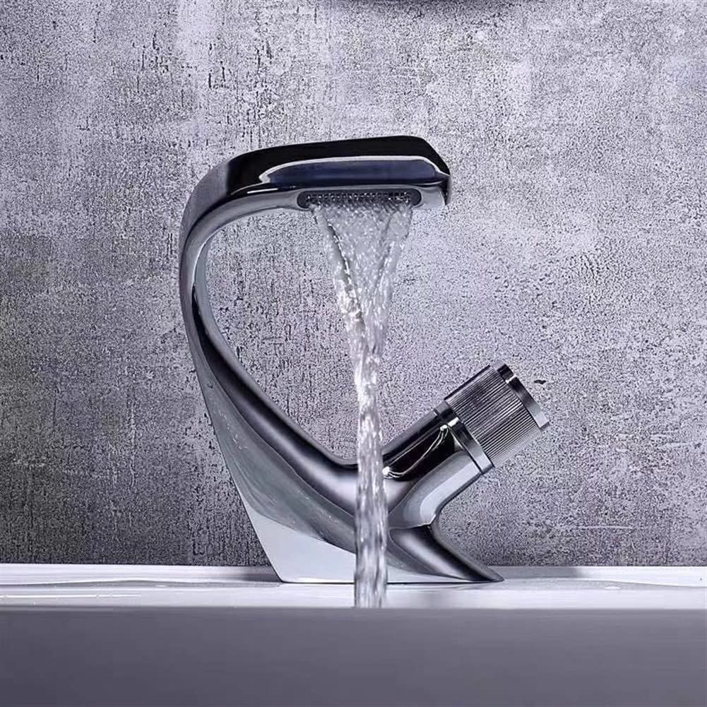XXZY Black Deck Mount Single Hole Bathroom Sink Faucet - Hot & Cold Water Mixer Tap with Chrome Finish - Perfect for Modern Bathrooms, Powder Rooms & Guest Baths