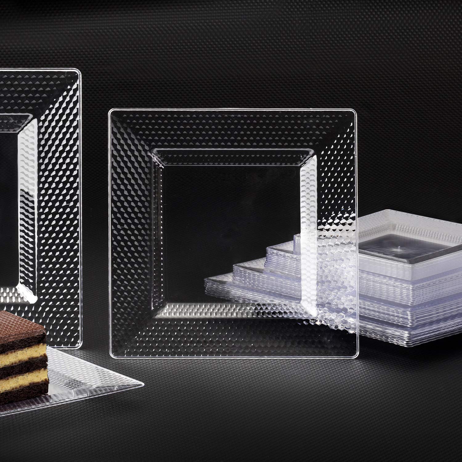 Disposable Plastic Plates 9.5 Inch - Square Clear Honeycomb Design - 40 Count Pack for Wedding, Birthday Party, Picnic & Events - Durable Dinnerware for Lunch, BBQ, Catering & Special Occasions
