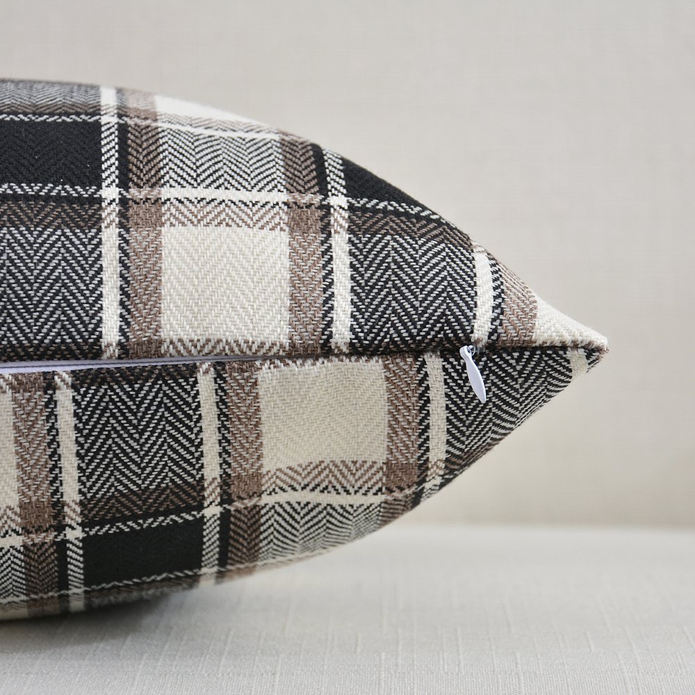 2 Pack Black Checker Blend Linen Square Pillow Cases - 12
