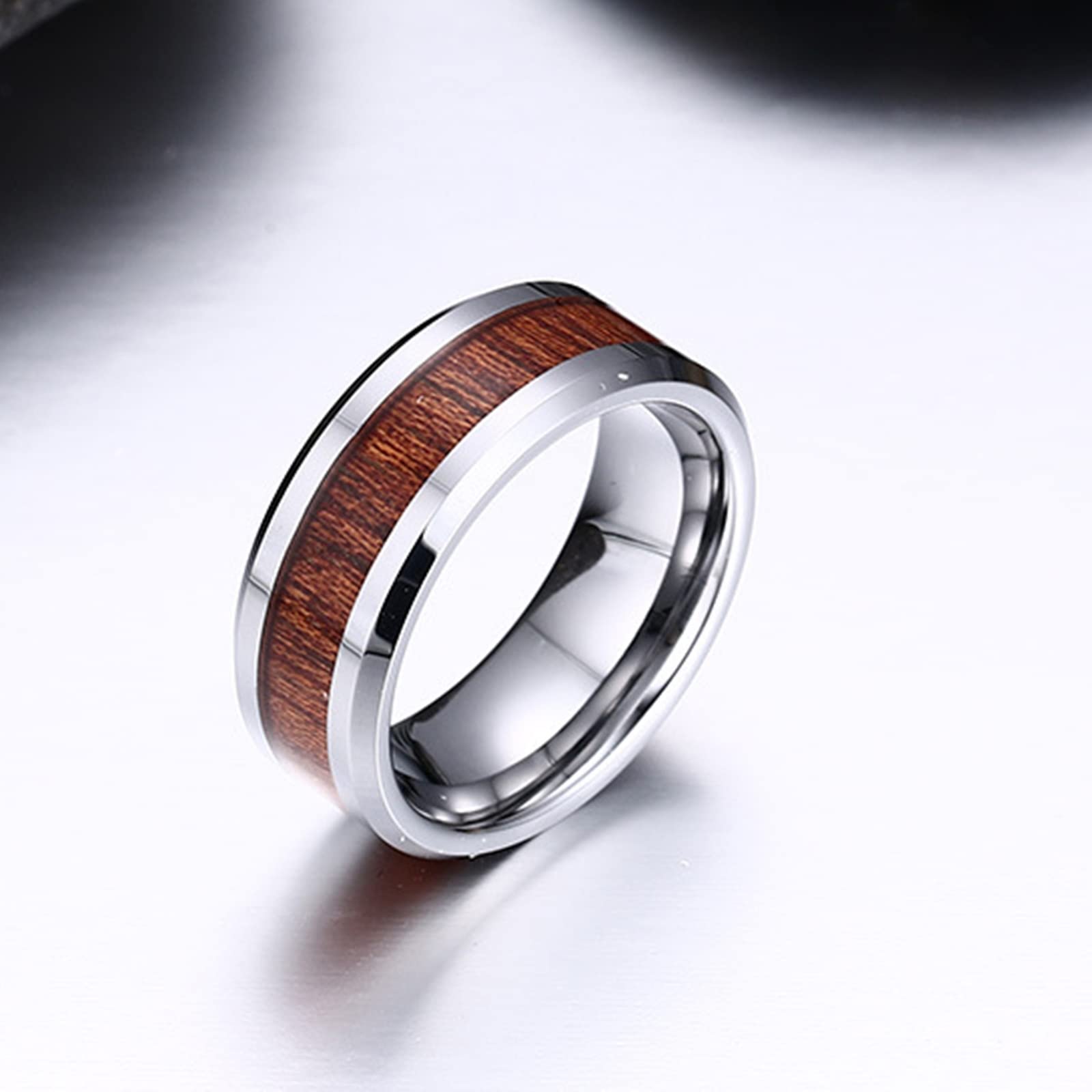 ANAZOZ Men's Tungsten Carbide Engagement Ring - 8MM Wooden Promise Band with Beveled Edge - Durable Wedding Ring for Him - Perfect for Proposals, Anniversaries & Special Occasions