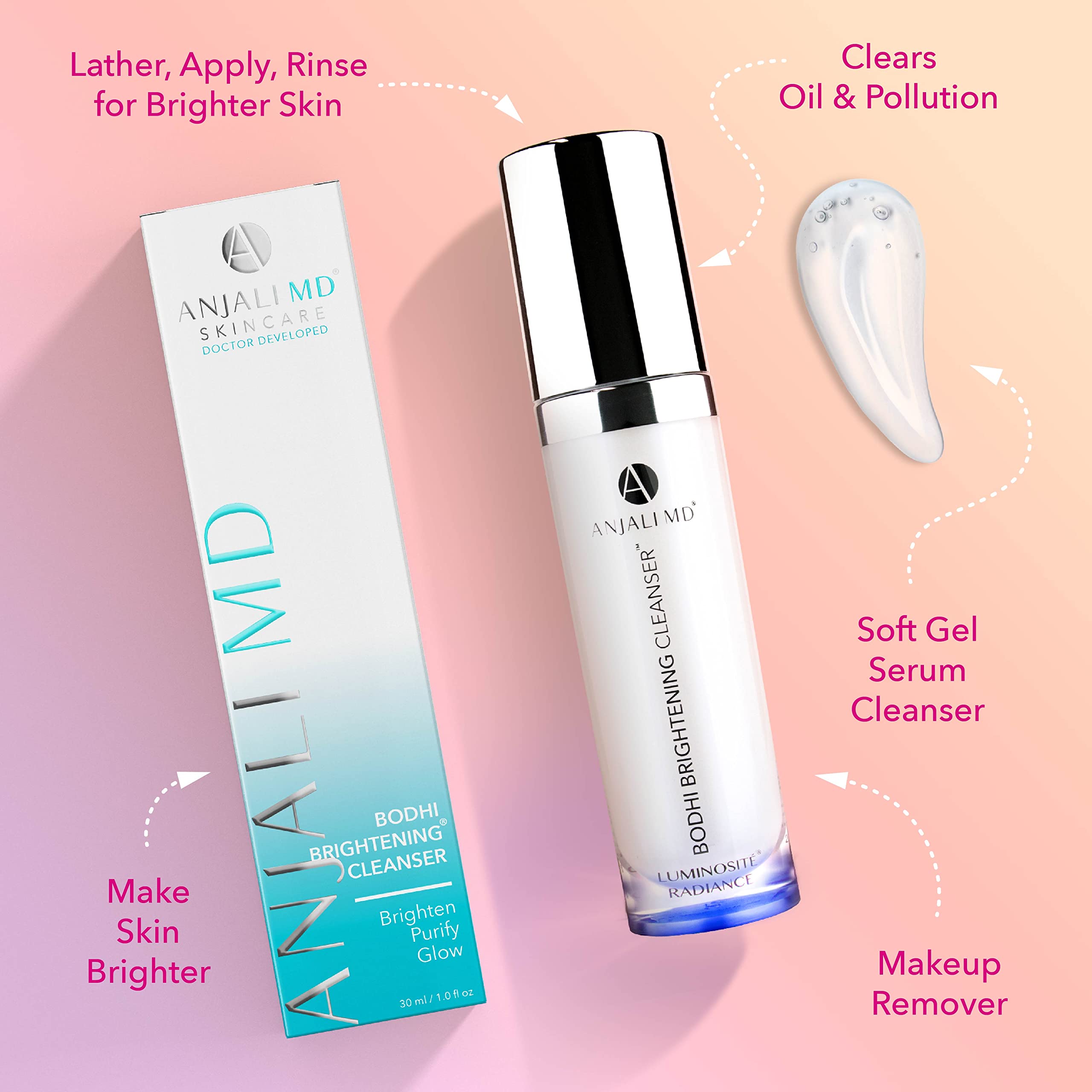 Bodhi Cleanser | Brightening Foaming Gel Face Wash for Glowing Skin - Reduces Dark Spots & Hydrates - Best for Morning & Night Skincare Routine