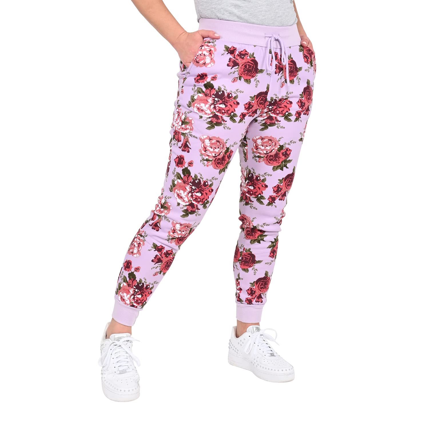 Shop LC Vintage Rose Print Fleece Joggers - Soft Breathable Women's Lounge Pants for Yoga, Running & Graduation Gifts - Comfortable Casual Wear for Home, Travel & Workout