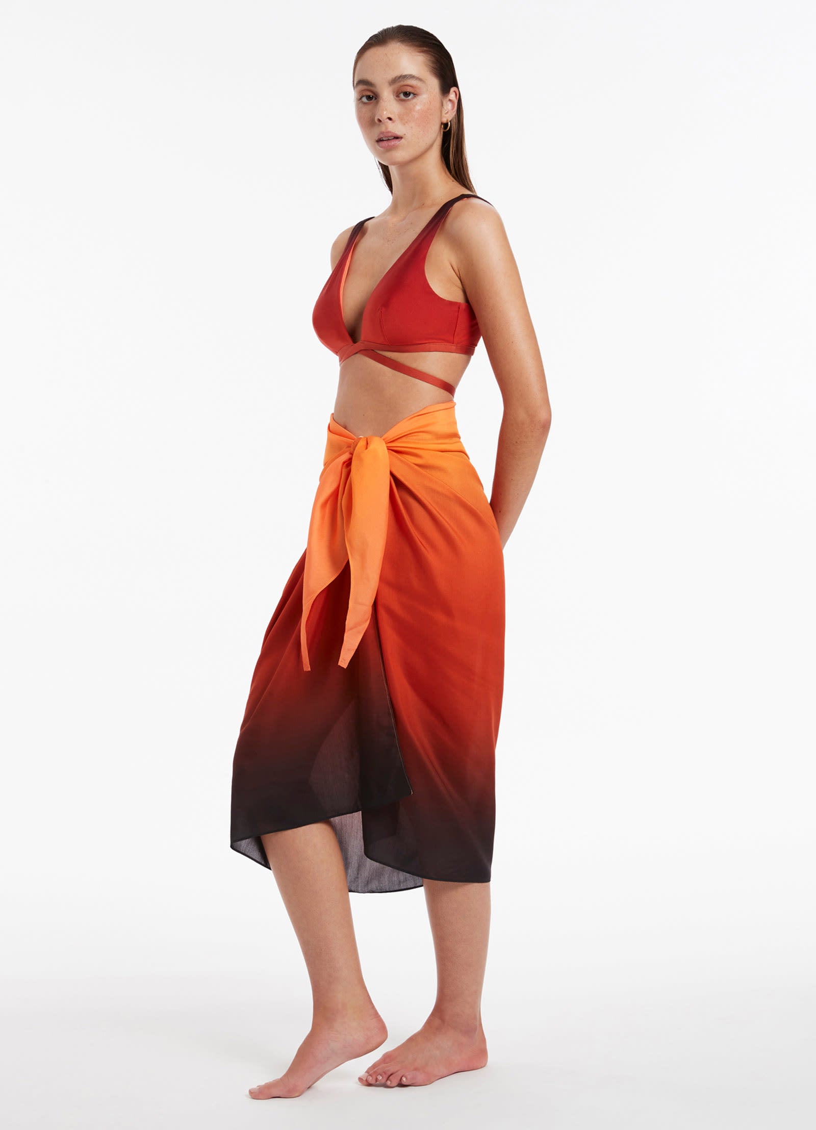 Oia Sunset Sarong - Burnt Orange Beach Wrap - Lightweight & Stylish Cover Up for Women - Perfect for Beach, Pool, Vacation & Summer Outfits