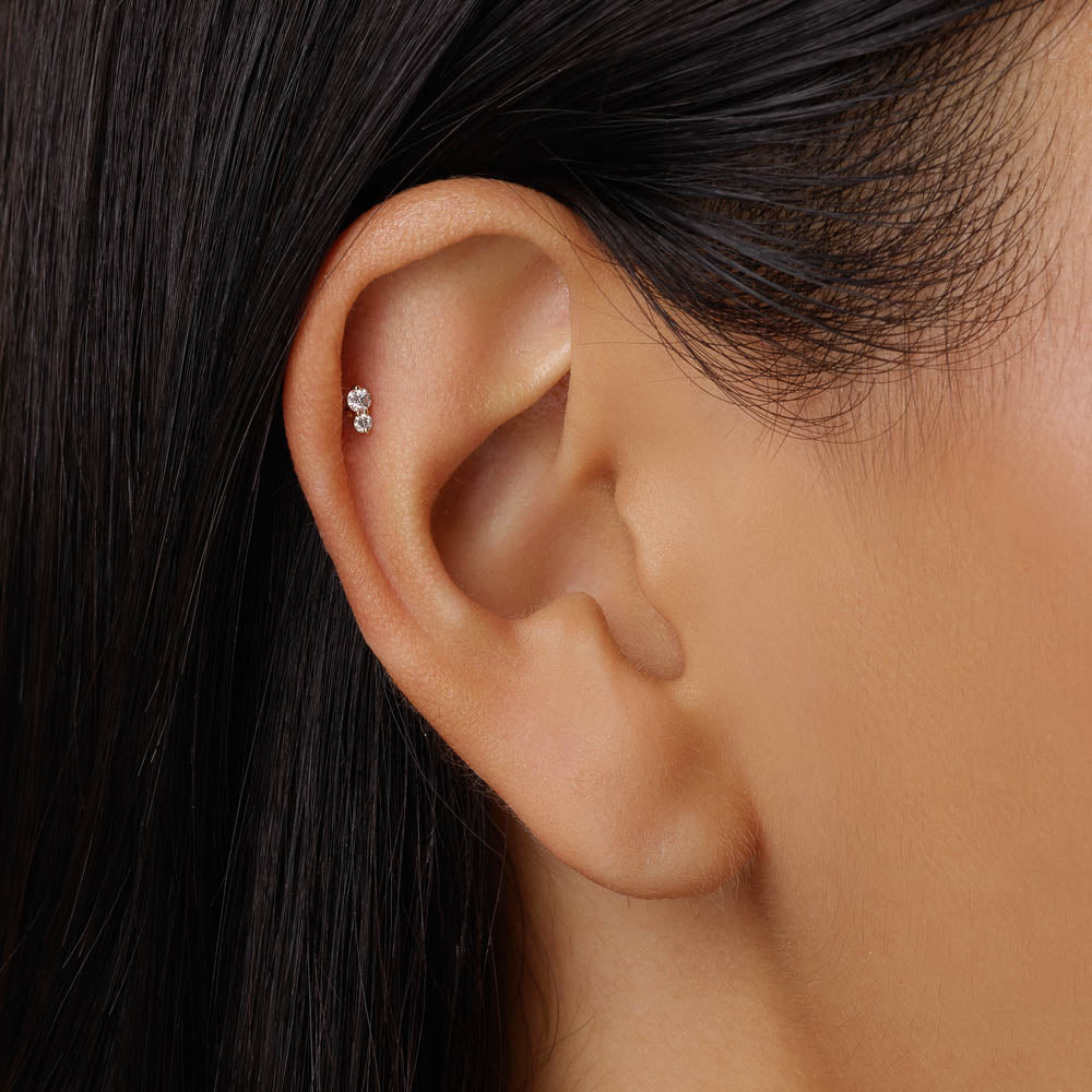 10k Gold Diamond Twin Cluster Helix Single Stud Earrings for Women - Perfect for Parties, Weddings & Everyday Elegance