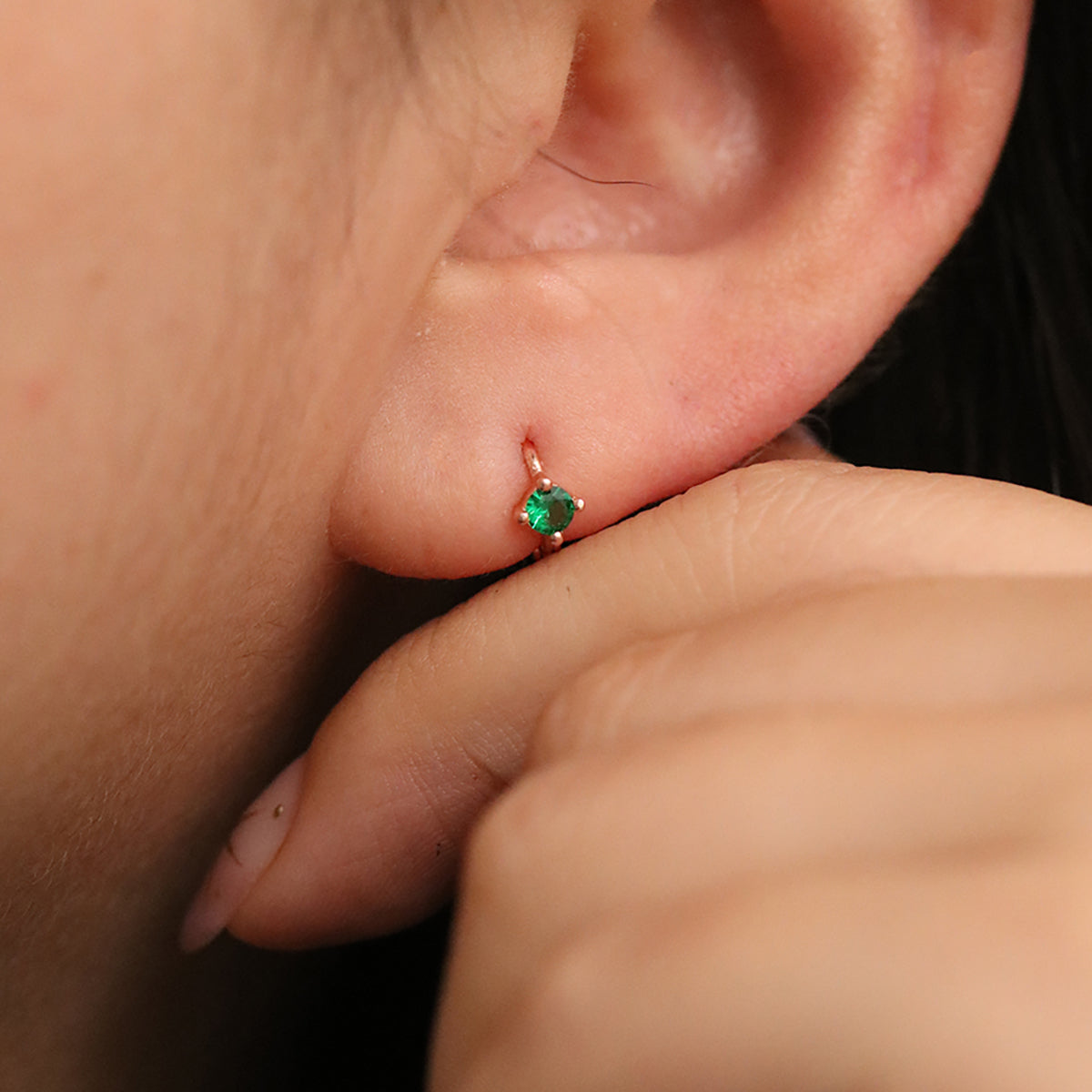 Green Onyx Huggie Earrings for Women – Dainty Single Stone Hoop Earrings for Everyday Wear | Perfect for Casual, Office & Date Night Outfits