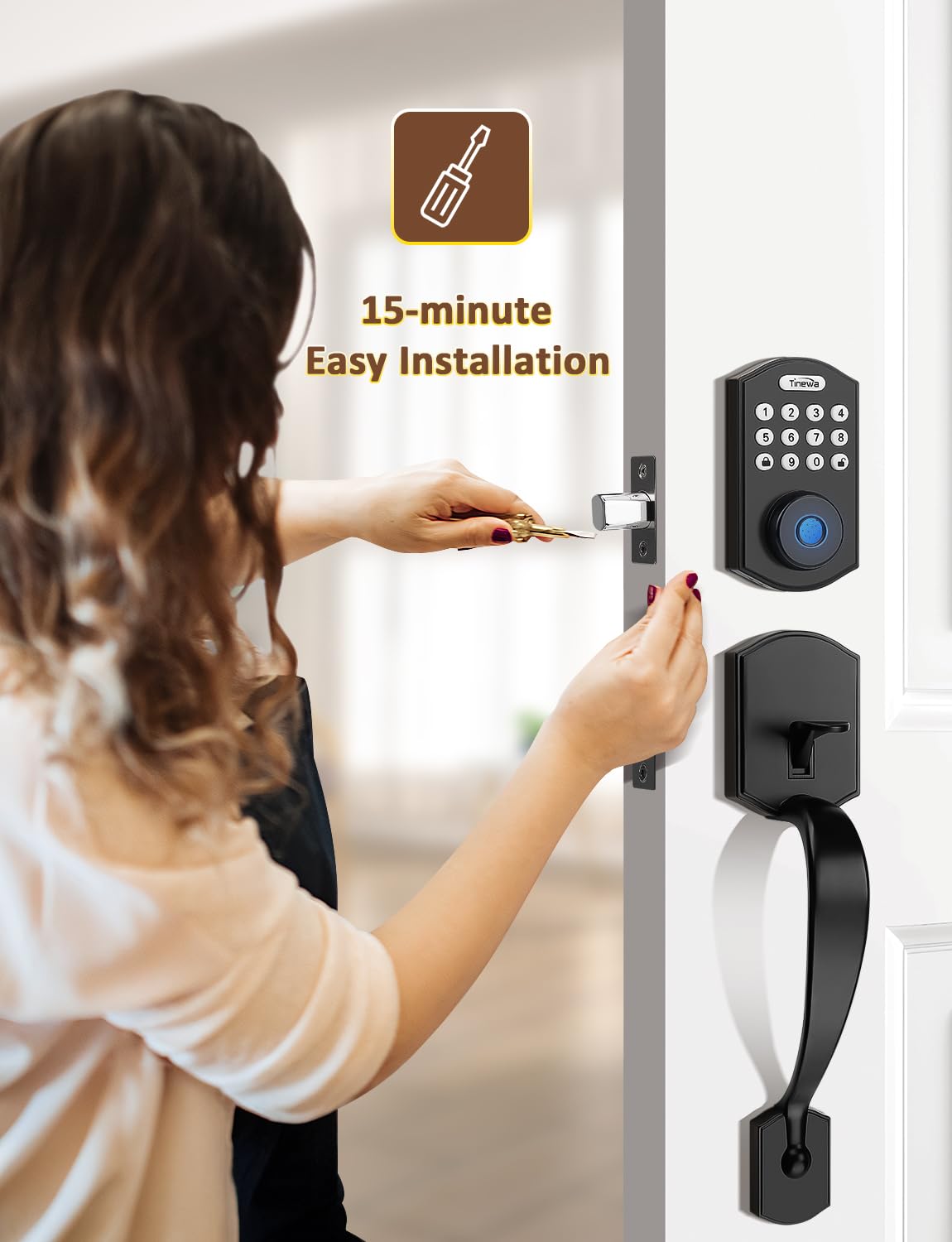 Smart Fingerprint Door Lock - Keyless Entry with Keypad & Auto Lock for Home Security - Matte Black