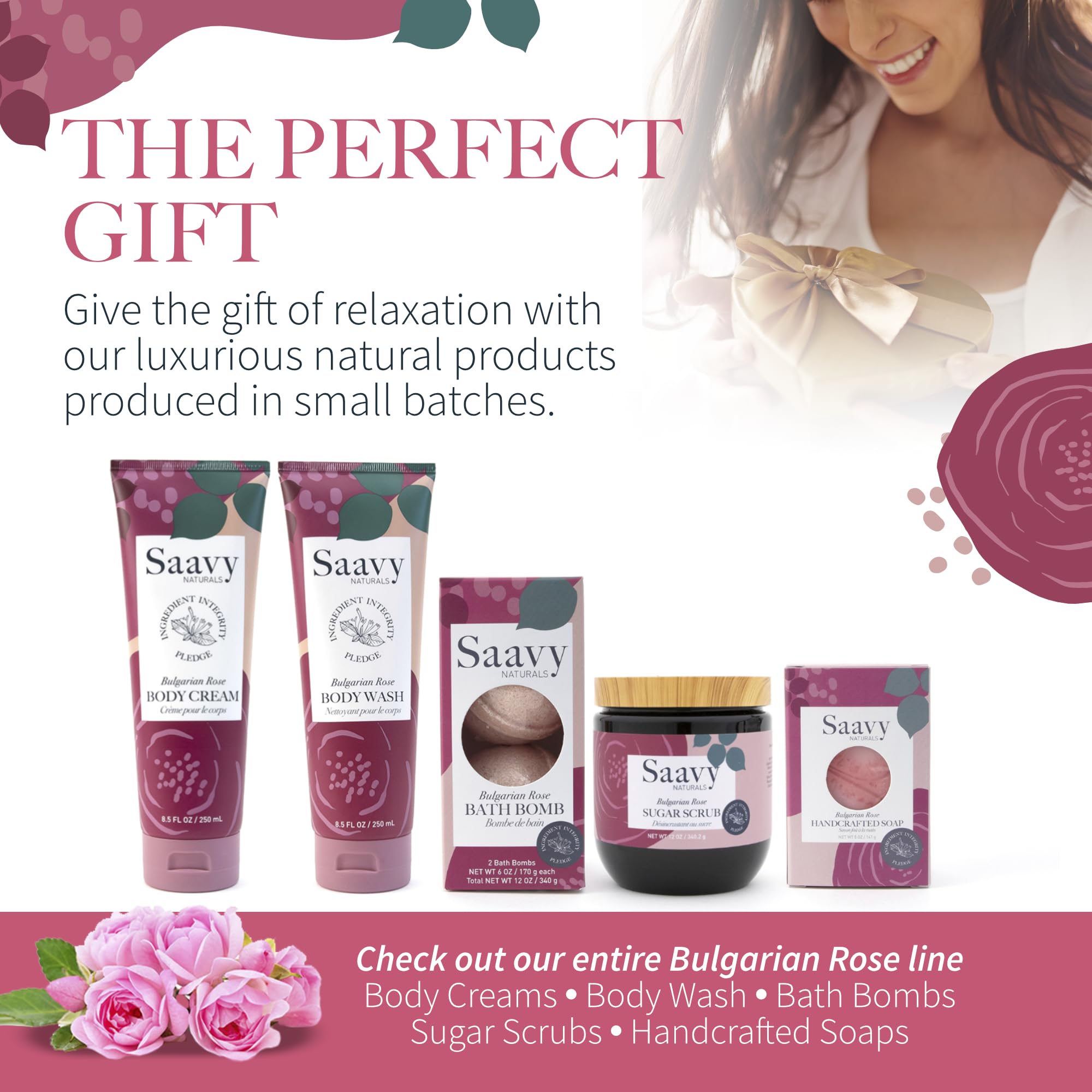 Saavy Naturals Bulgarian Rose Sugar Scrub 2-Pack | Organic Vegan Body Exfoliator with Vitamin E & Natural Oils | Relaxing Rose Scented Skin Care Gift Set | Perfect for Spa Day, Self-Care Routine & Romantic Gifts