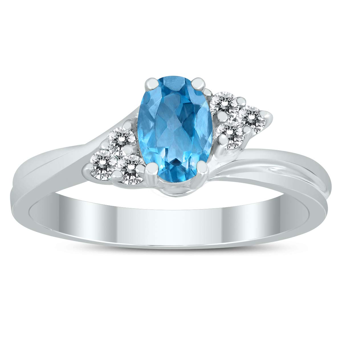 6X4MM Blue Topaz and Diamond Twist Ring in 10K White Gold - Elegant Women's Jewelry for Engagement, Anniversary & Special Occasions