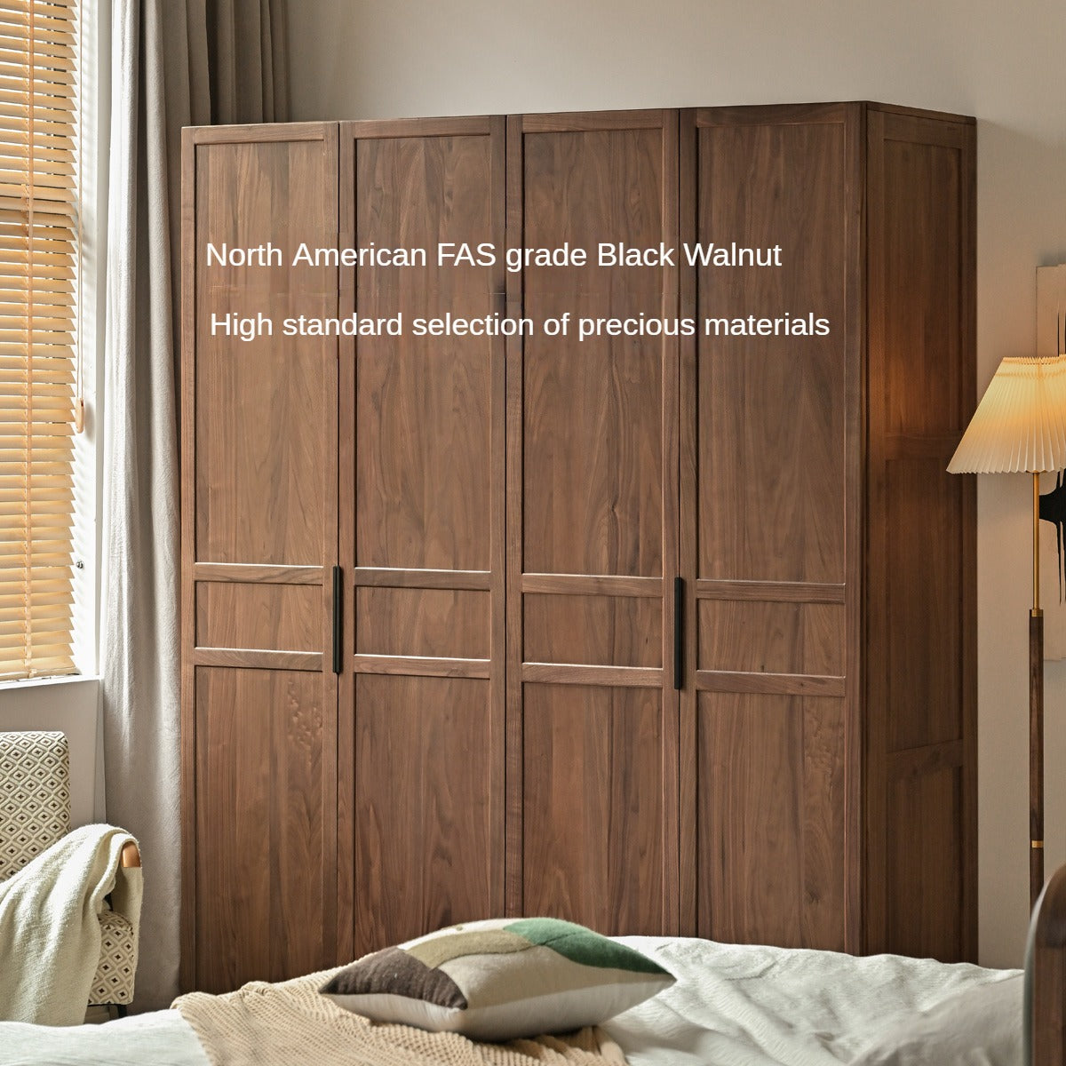 Modern Solid Black Walnut Wood Wardrobe - Stylish & Minimalist Closet Organizer for Bedroom, Walk-in Closet, or Guest Room Storage