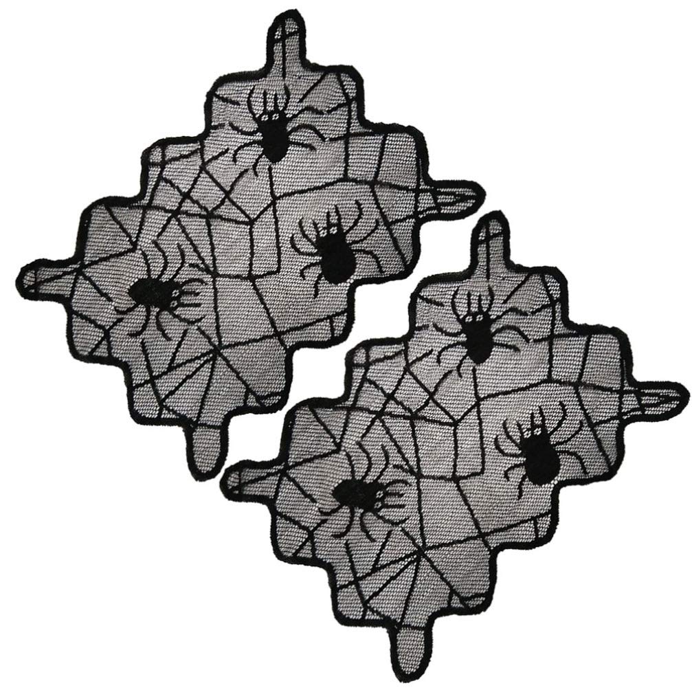 PRETYZOOM Halloween Spider Web Table Mats Set of 2 - Black Lace Placemats for Dining Table, Desk Decor - Perfect for Halloween Parties, Kitchen & Home Decorations