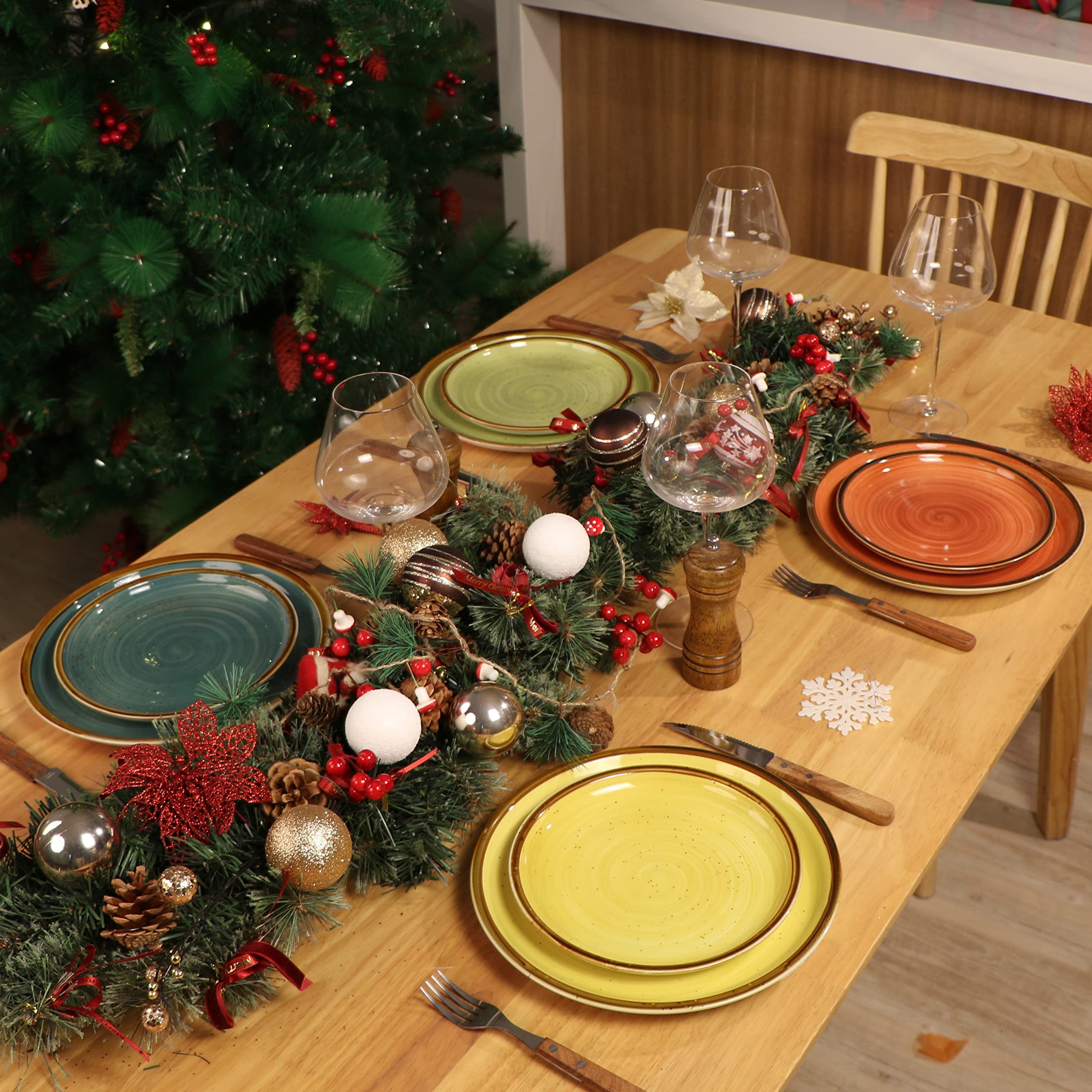 ONEMORE 18-Piece Porcelain Dinnerware Set - Microwave, Oven & Dishwasher Safe Teal Tableware for Everyday Dining & Entertaining