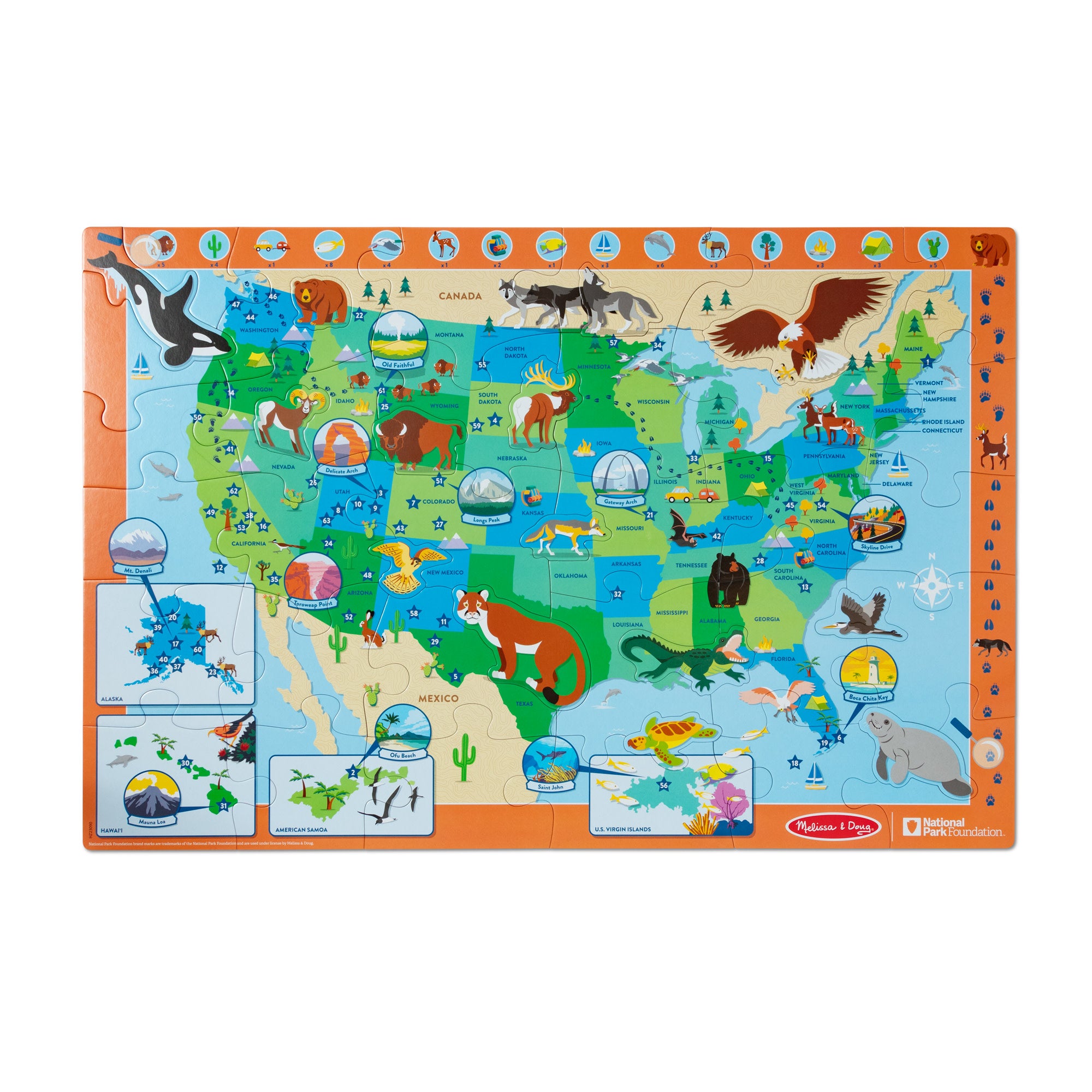 National Parks USA Map Floor Puzzle - 45 Piece Educational Jigsaw Puzzle for Kids | Perfect for Classroom Learning & Family Game Night