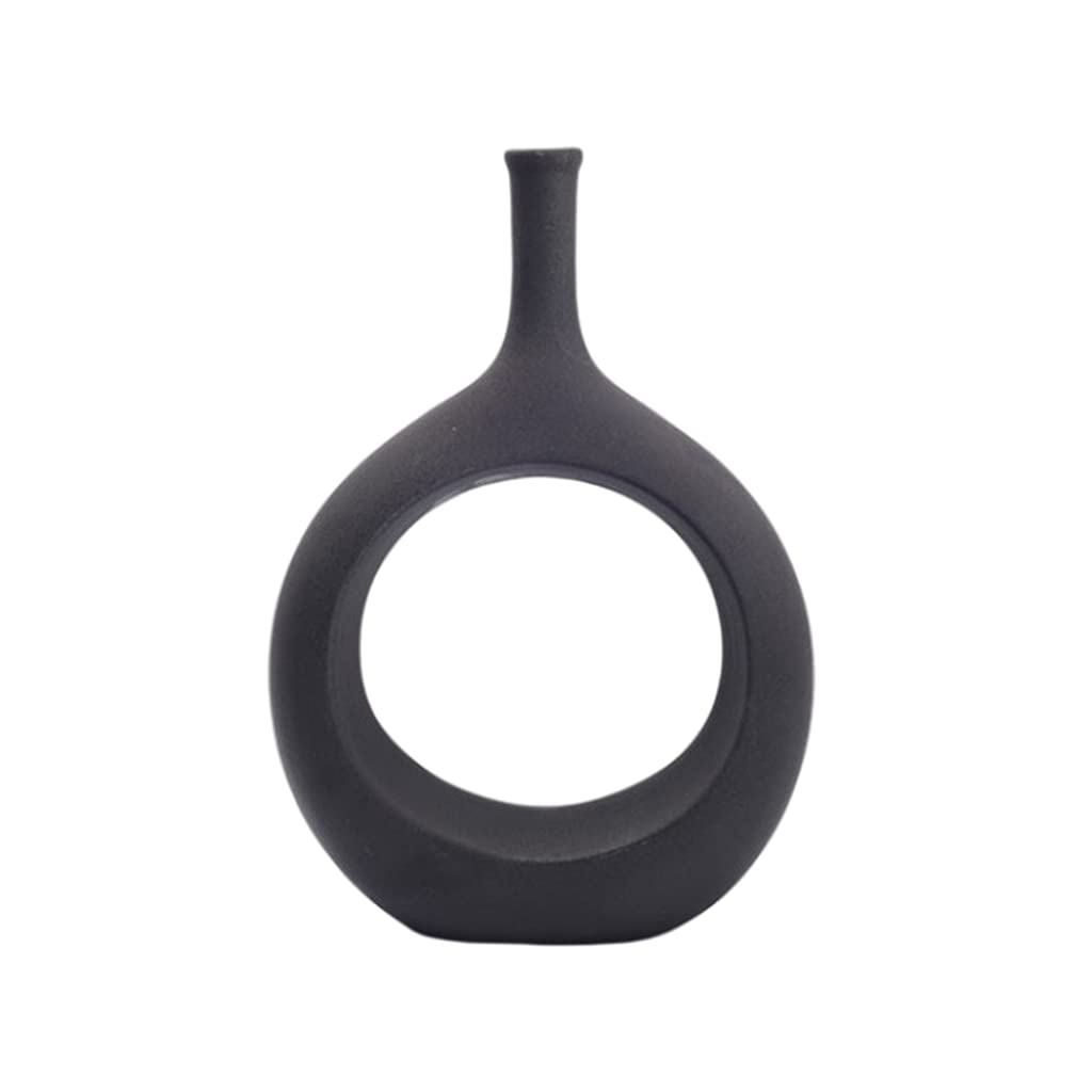 Nordic Geometric Ceramic Vase - Hollow Dry Flower Holder for Home, Kitchen, Office & Living Room Decor - Black Minimalist Design | Perfect for Centerpieces, Wedding Decor & Floral Arrangements