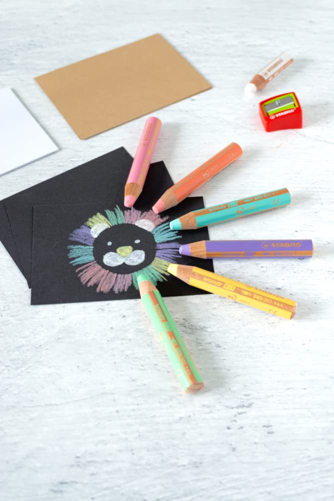 STABILO Woody 3-in-1 Multi-Functional Pencil - Pastel Green - Perfect for Writing, Drawing & Coloring - Ideal for School, Office & Art Projects