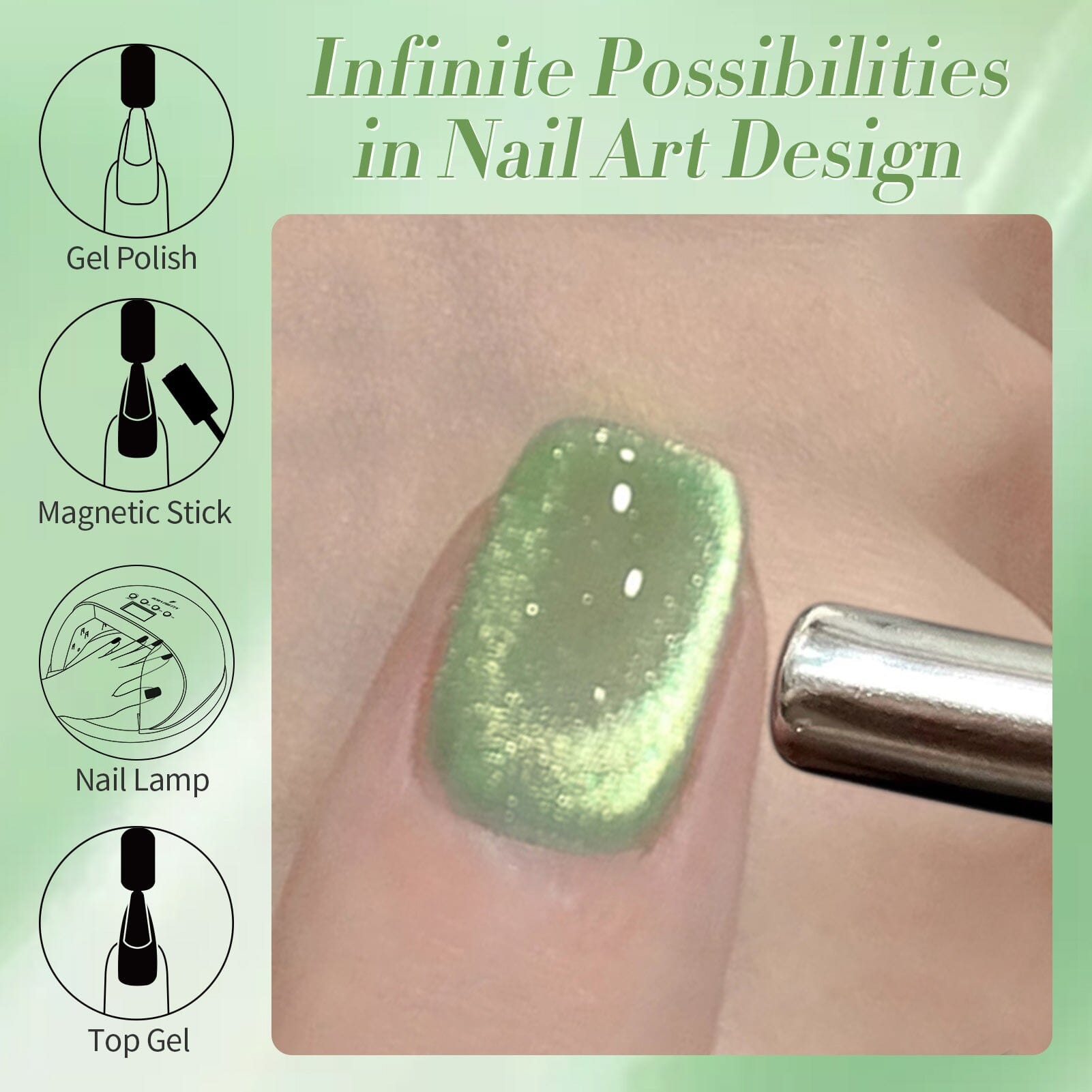 Green Cat Magnetic Gel GCM06 - 15ml Nail Polish with Strong Magnet Effect for Stunning 3D Nail Art - Perfect for Salons, Home Manicures & Special Occasions