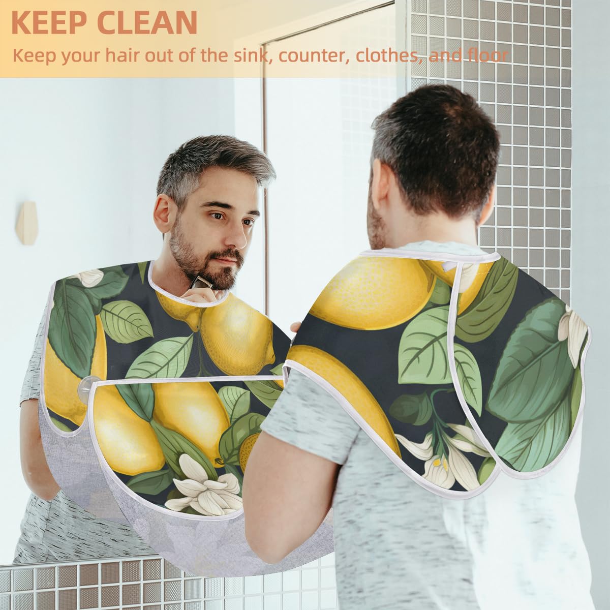 Lemon Fruit Print Beard Shaving Bib for Men - Waterproof Hair Dye Apron & Makeup Cape for Barber Styling, Salon Haircut Accessories - Perfect for Home Grooming, Professional Barbershops & Gift Giving