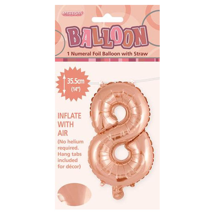 35cm Rose Gold Foil Balloons for Birthday Party Decorations, Baby Showers, Weddings & Special Events - Air Filled Metallic Number Balloons