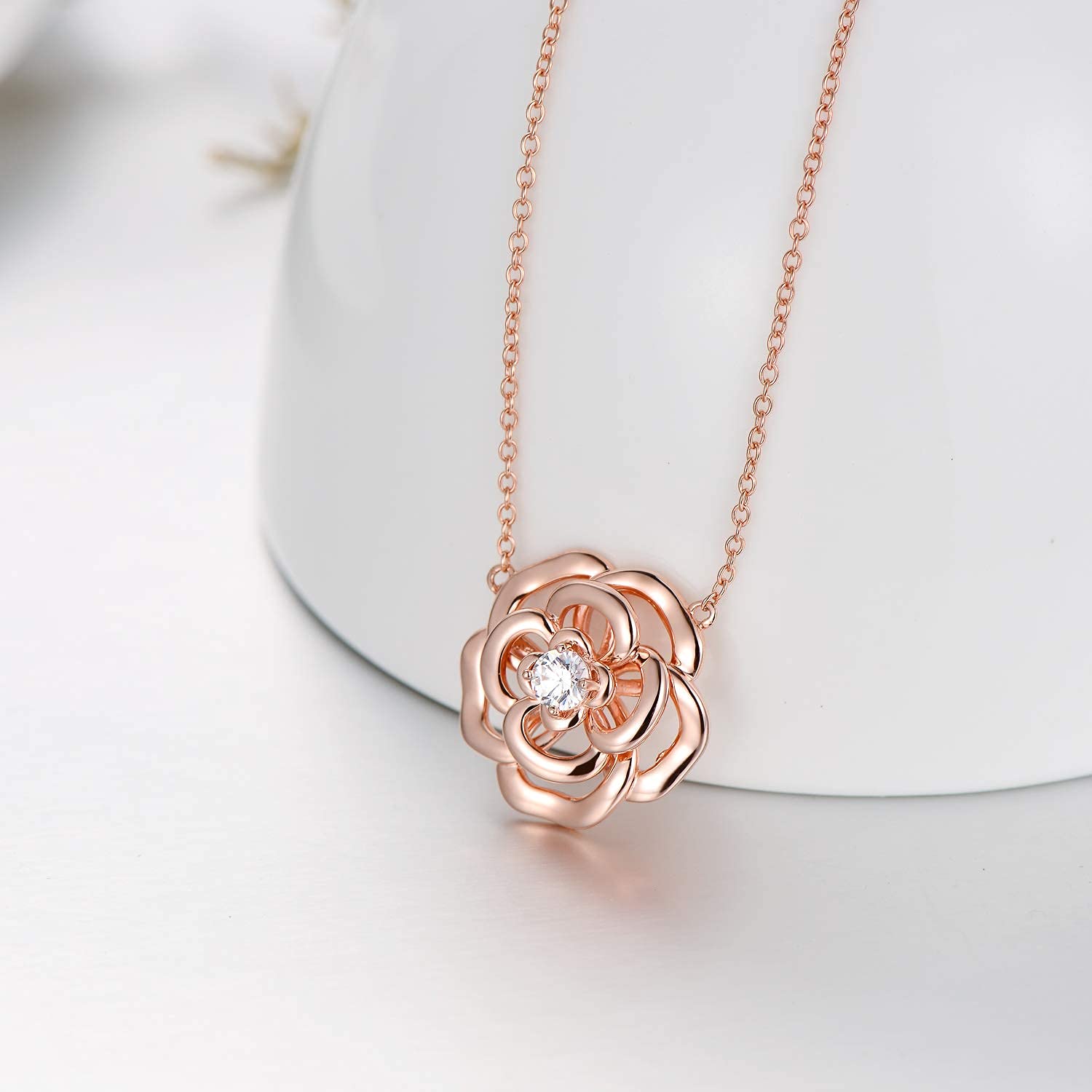 Elegant AOBOCO Sterling Silver Heart Rose Flower Necklace with Austrian Crystals - Perfect Anniversary & Birthday Gift for Women | Romantic Jewelry for Date Nights & Special Occasions