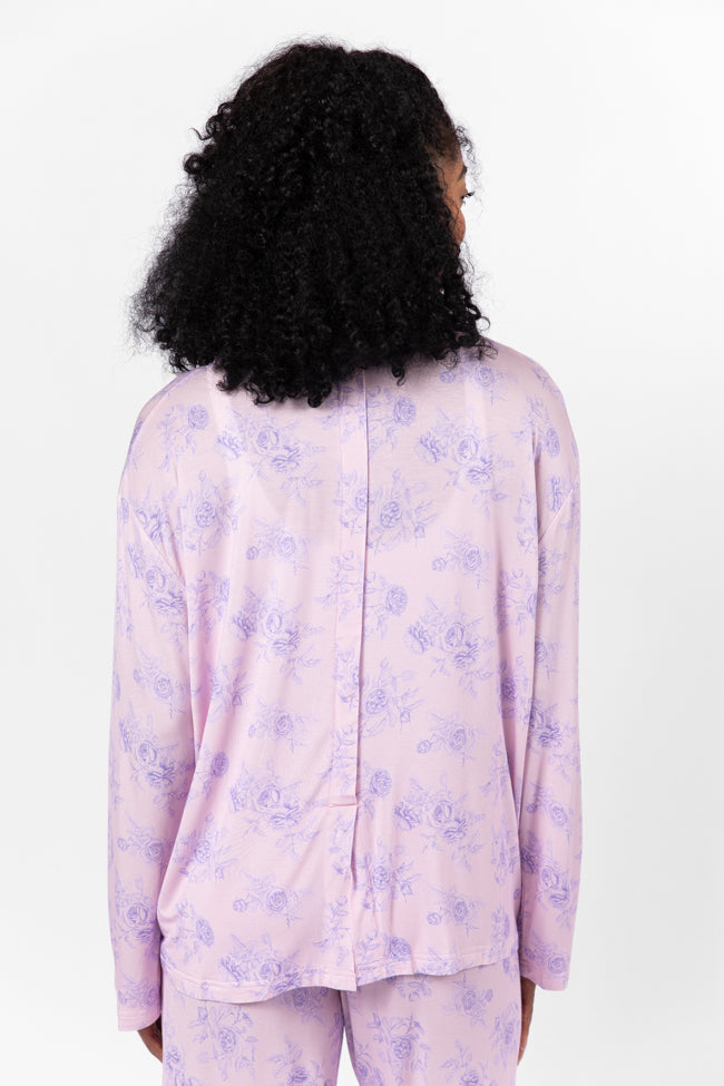 Purple Floral Long Sleeve Pajama Top for Women - Soft Sleepwear for Cozy Nights & Relaxing Evenings at Home