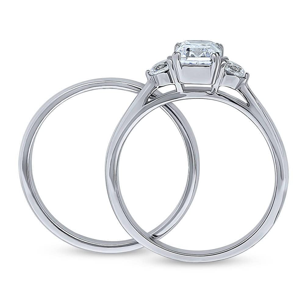 BERRICLE 1 Carat Emerald Cut Cubic Zirconia Sterling Silver 3-Stone Wedding & Engagement Ring Set for Women - Rhodium Plated, Size 4-10 | Elegant Bridal Jewelry Gift for Anniversary, Proposal & Special Occasions