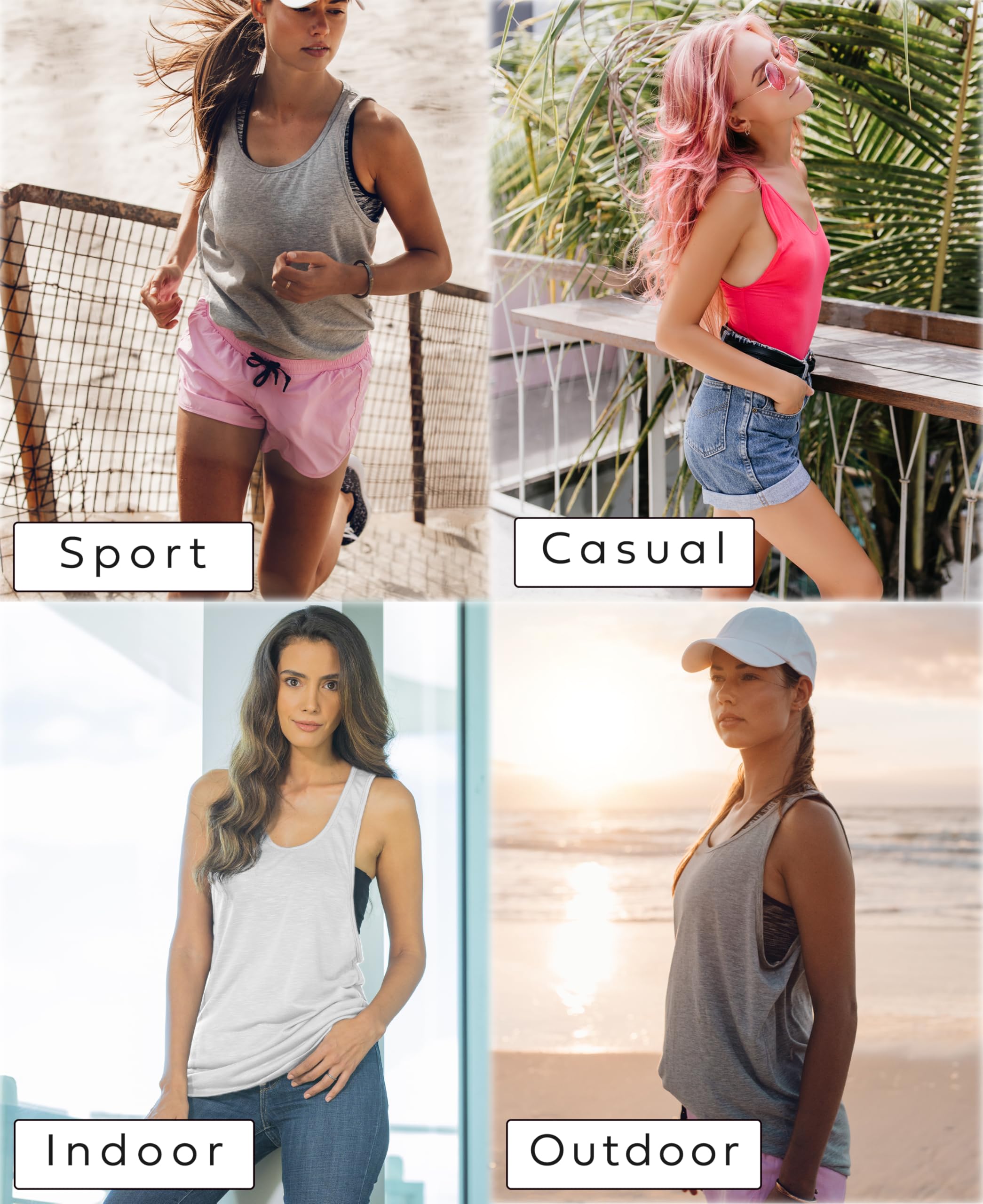 Women's 6-Pack Active Sport Tank Tops - Racerback Loose Fit Workout Shirts with Wide Armholes | Gym, Yoga & Running Essentials