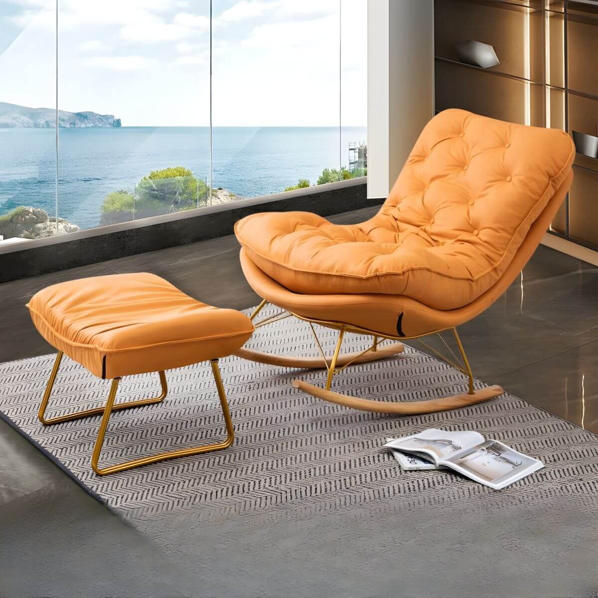 Modern Flannel Upholstered Rocking Chair with Removable Back Cushion - Comfortable Indoor Lounge Chair for Nursery, Living Room & Reading Nook