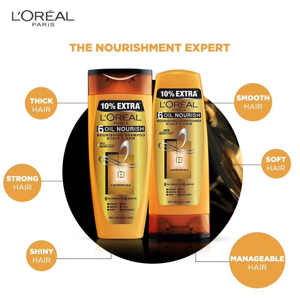 L'Oreal Paris 6 Oil Nourish Conditioner 175ml + 10% Extra Free & Total Repair 5 Conditioner 175ml - Deep Hydrating Hair Treatment for Dry, Damaged Hair - Perfect for Daily Use at Home or Salon