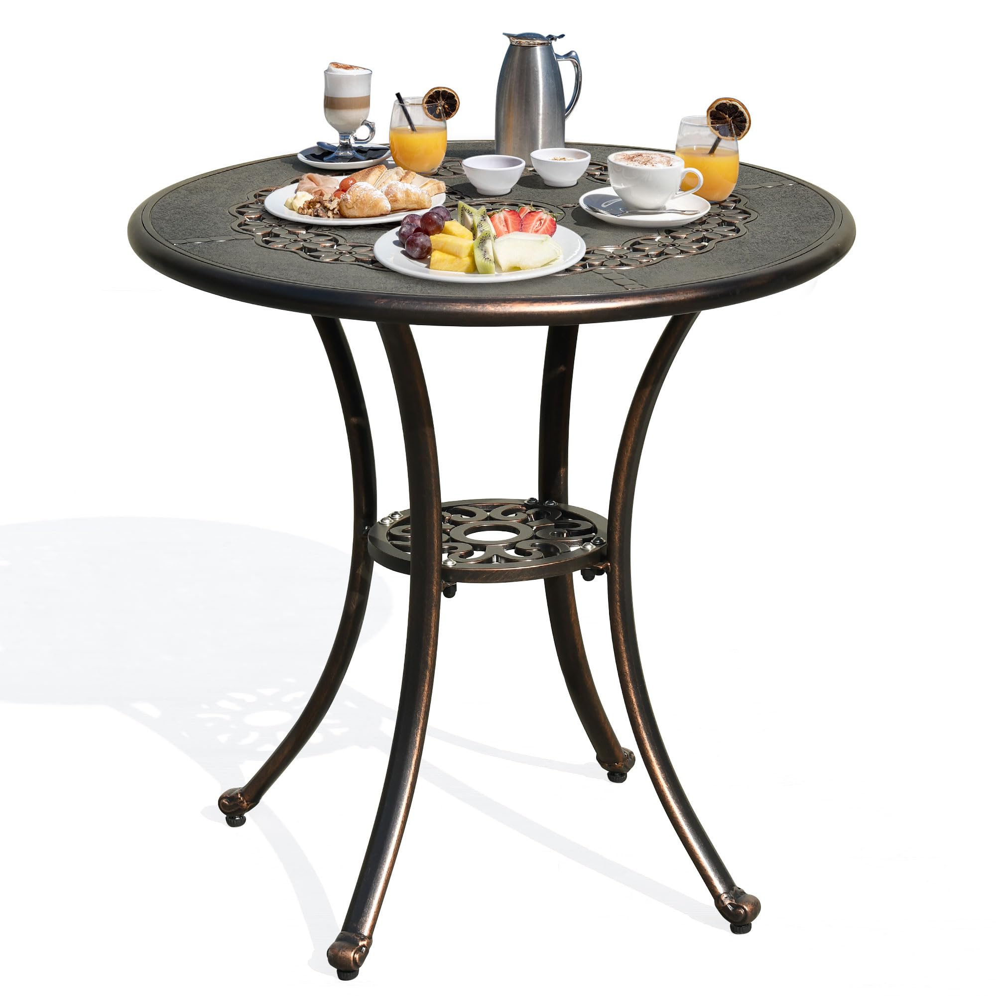 YITAHOME 25 Inch Round Aluminum Outdoor Bistro Table - Rust-Resistant Patio Dining Table with Umbrella Hole for Garden, Balcony, Poolside & Deck - Perfect for Outdoor Entertaining & Relaxation (Bronze)