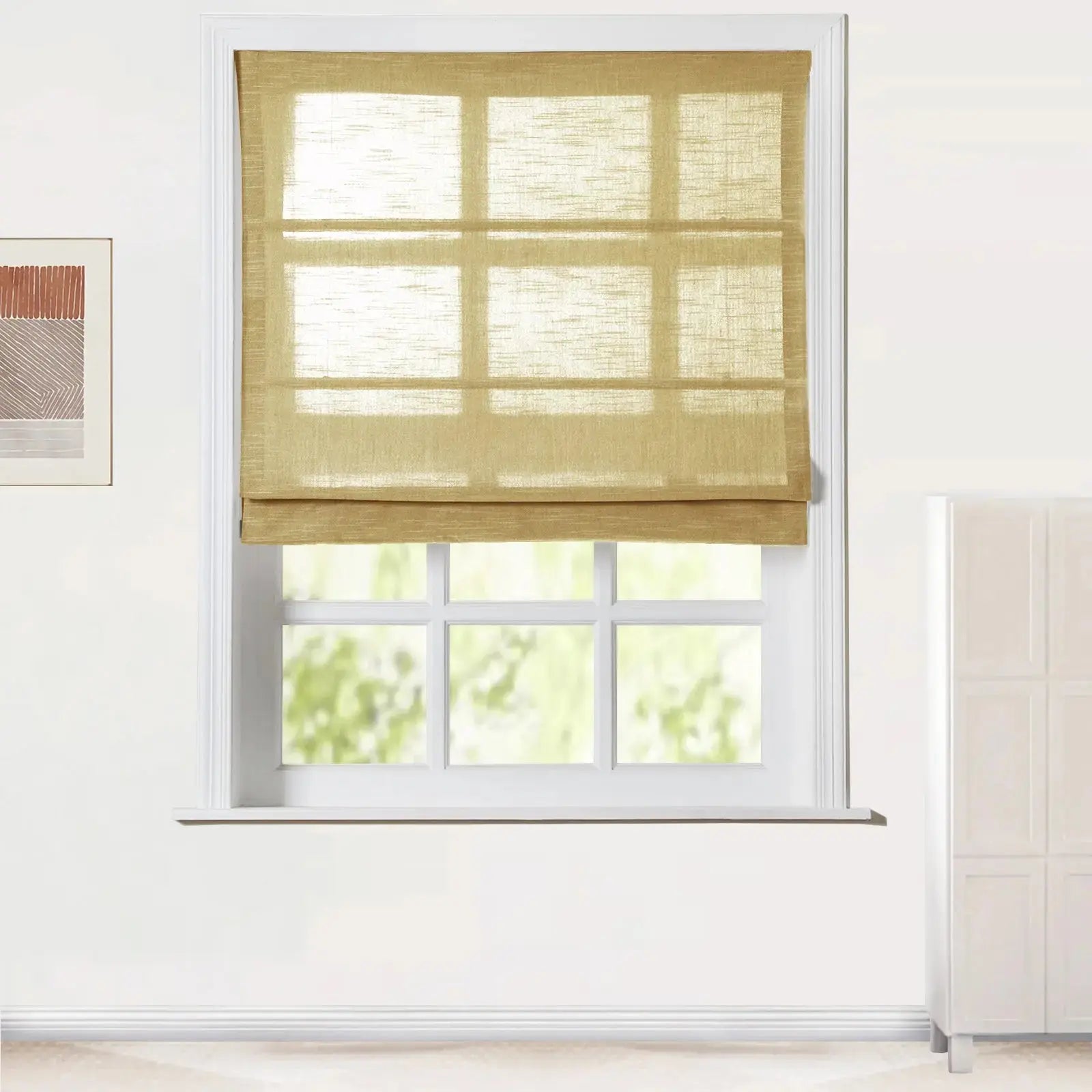 Jawara Linen Cotton Roman Shade Cordless - Blackout Window Treatment for Bedroom & Living Room
