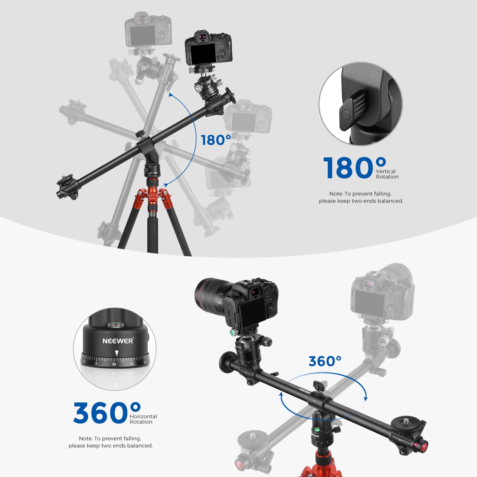 NEEWER 25/30 Inch 62cm/76cm Horizontal Tripod Center Axis - Professional Camera Tripod for DSLR, Video & Photography - Perfect for Travel, Vlogging & Studio Shoots