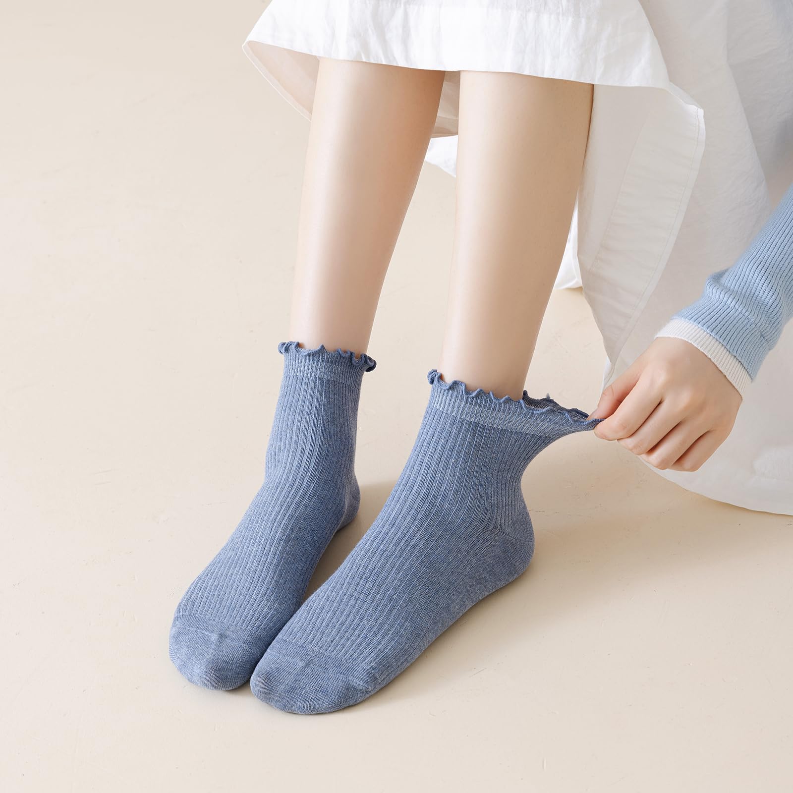 Mcool Mary Women's Cotton Crew Socks 6-Pack - Cute Ruffle Ankle Socks for Casual Wear