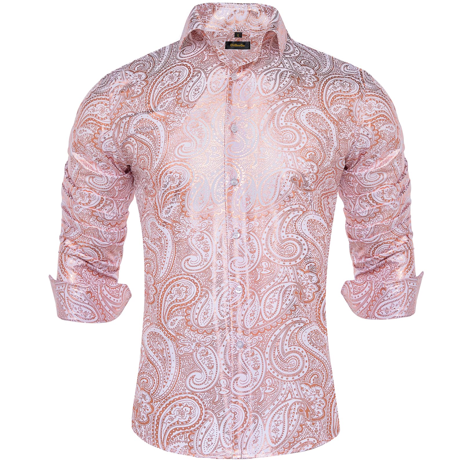 Luxury Men's Paisley Dress Shirt - Premium Printed Long Sleeve Button Down Shirt for Wedding, Prom & Formal Events | Breathable Regular Fit Shiny Business Shirt for Office, Party & Special Occasions